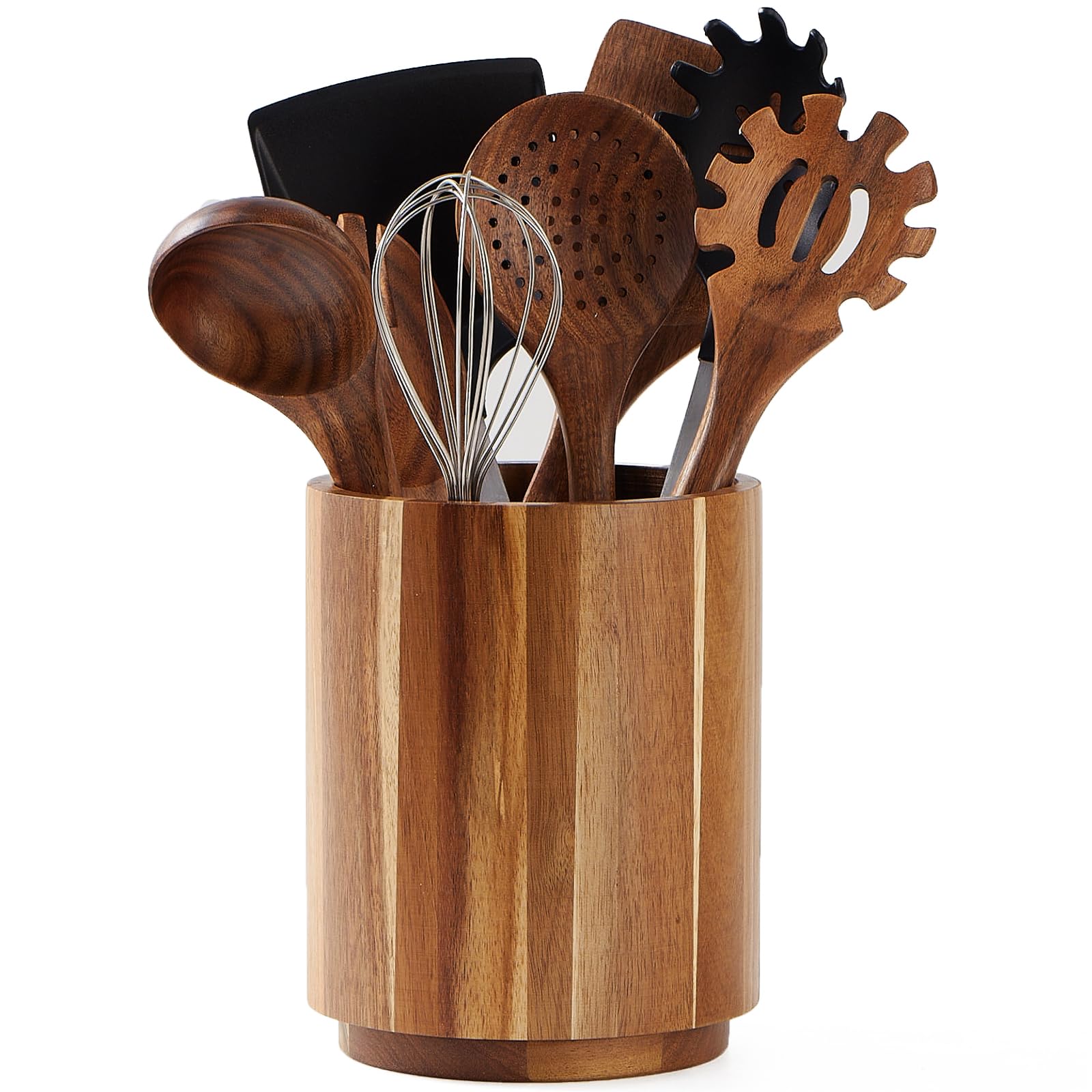 Lohoner Acacia Wood Utensil Holder For Kitchen Counter, 360 Rotating 7.2'' Large Cooking Utensil Holder, Kitchen Utensil Storage