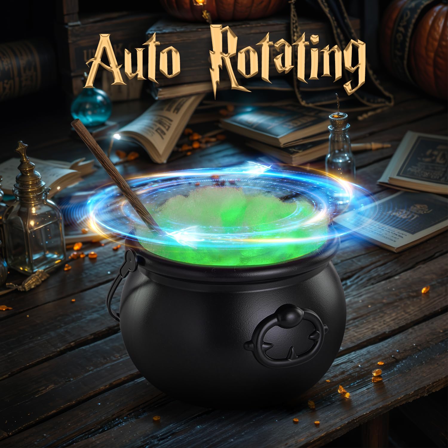 Zidmo Halloween Decorations Indoor - Magic Auto Mixing Witches Cauldron - Black Plastic Punch Bowl Decor with Light String, Time