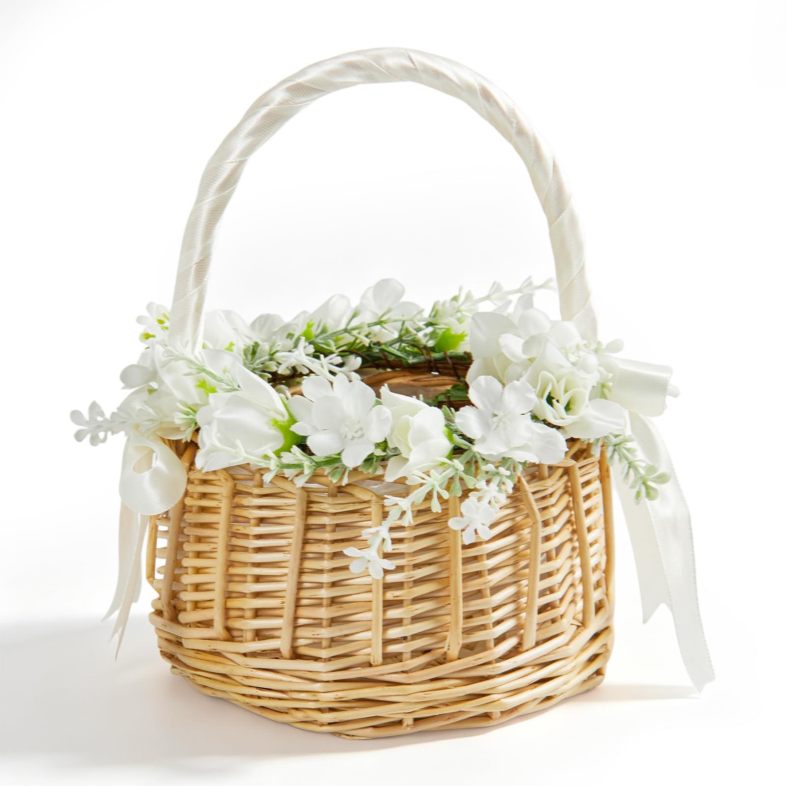 Duluvop Wedding Flower Girl Basket with Artificial Flower Handle