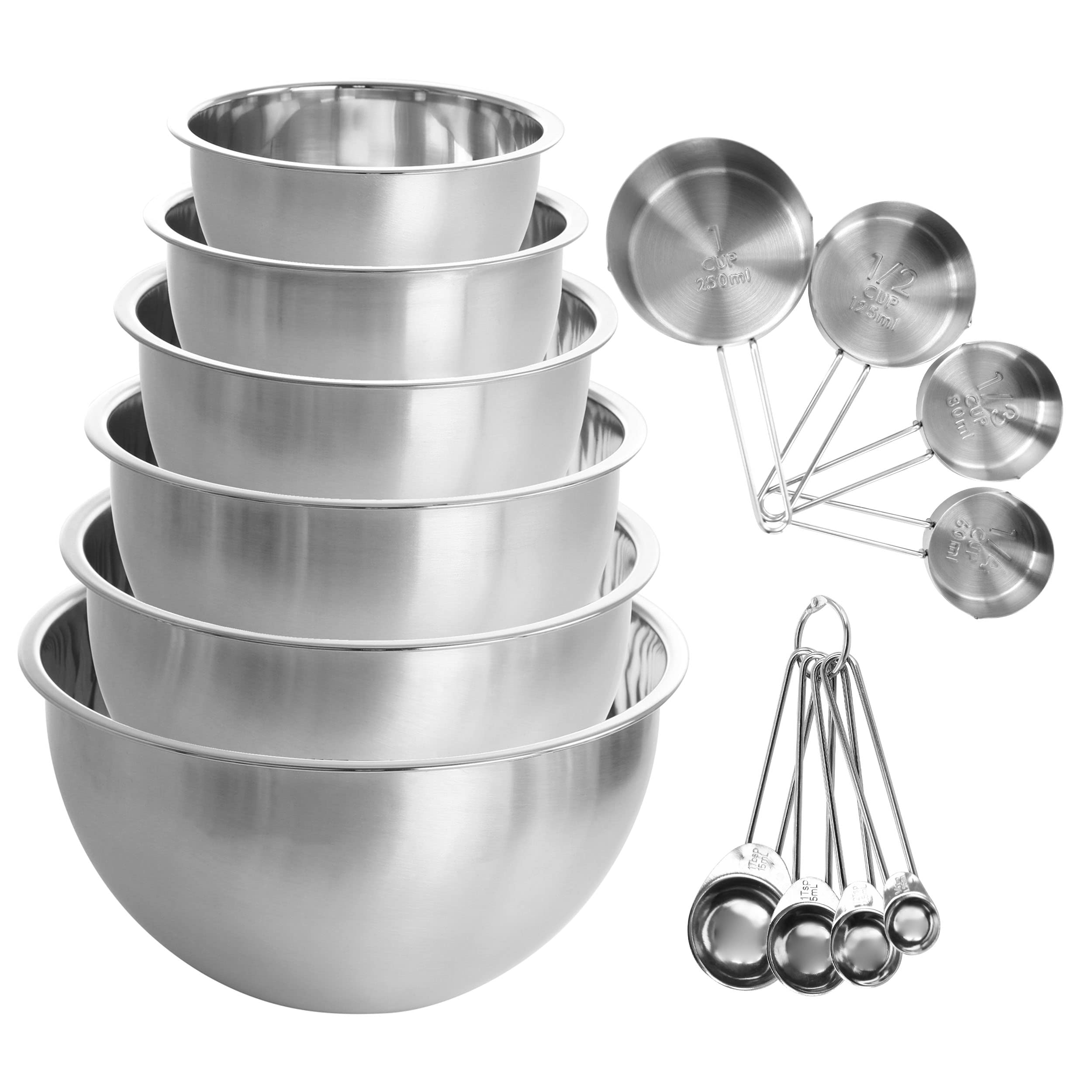 MegaChef 14 Piece Stainless Steel Measuring Cup and Spoon Set, Silver - Model MC-14L, Ideal for Cooking and Baking