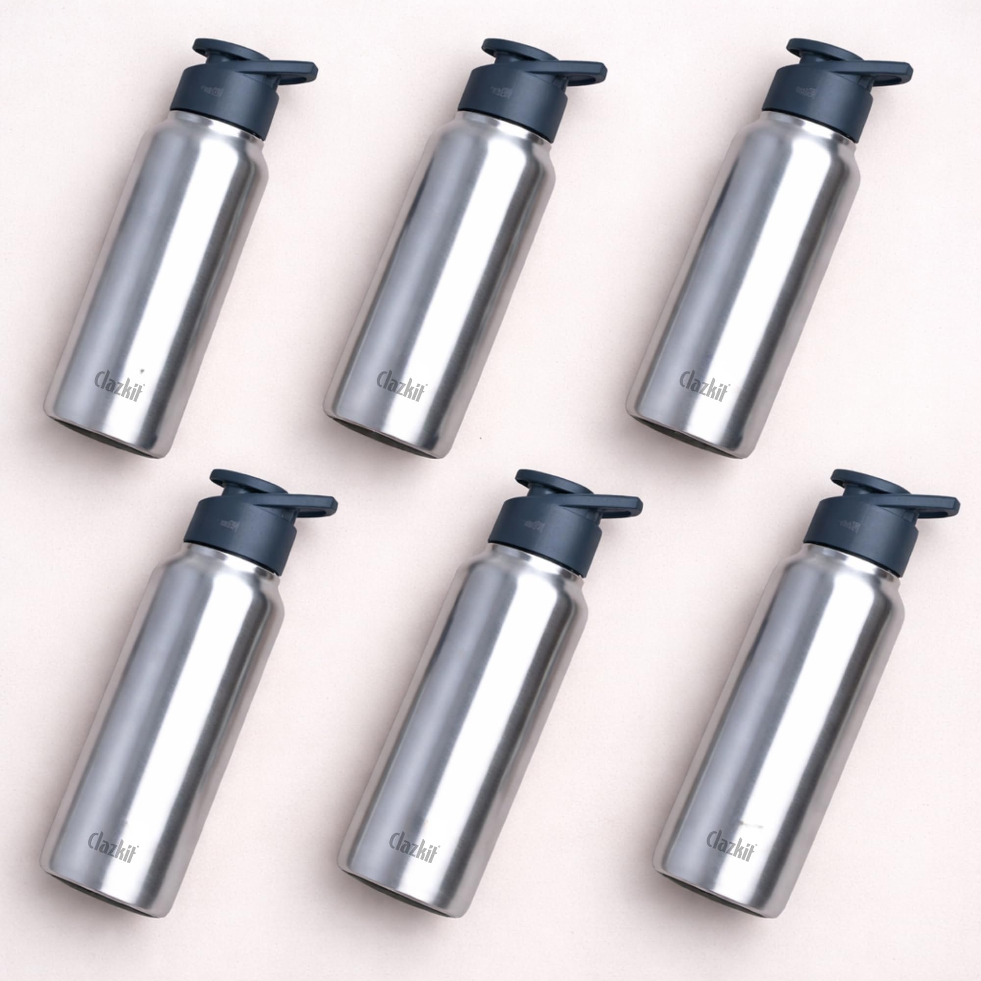 Clazkit Amaze 750Ml Sporty Stainless Steel Water Bottle Set Of 6 |Isi Certified |Leakproof, Rust-Free, Bpa-Free, Durable For Col