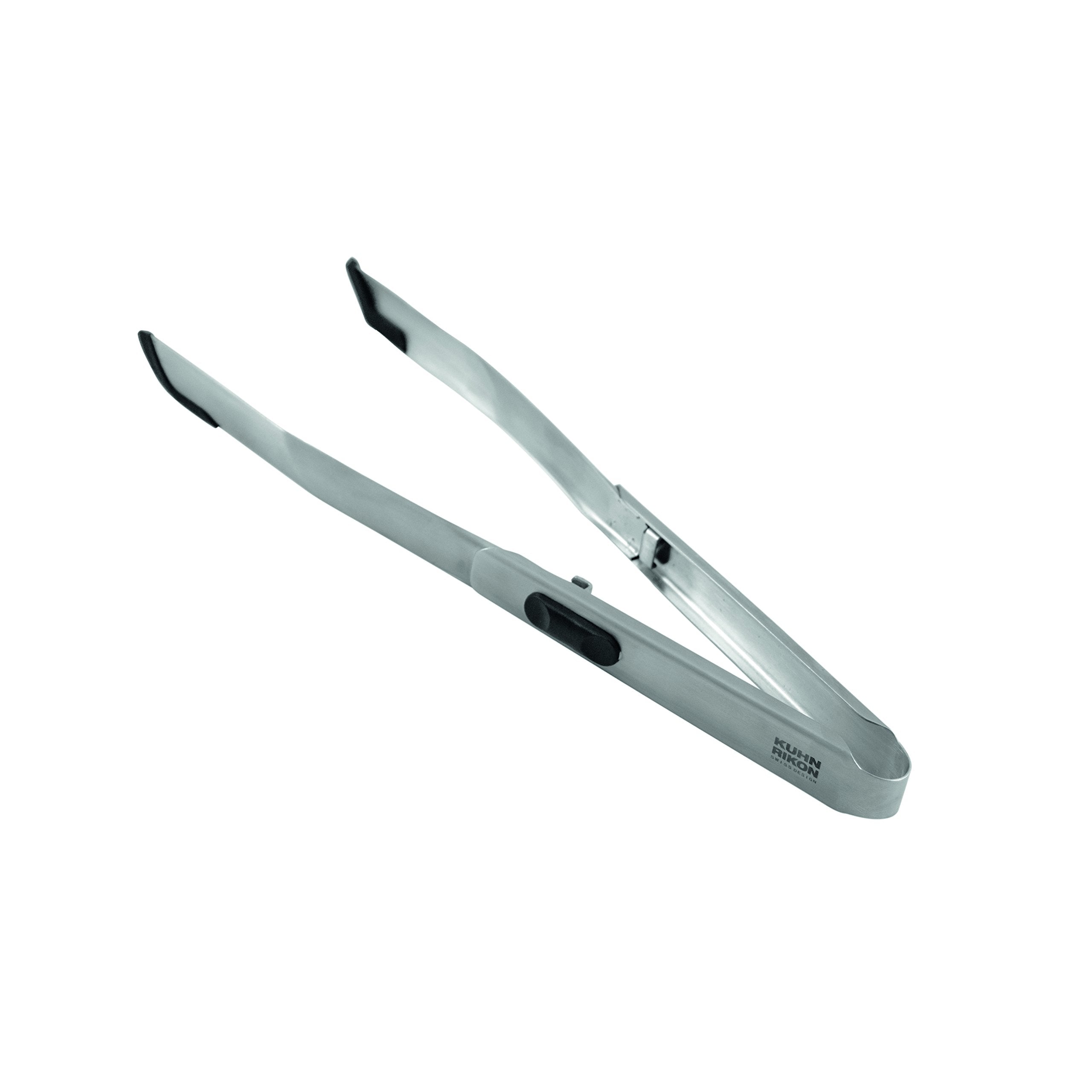 Kuhn Rikon Stainless Steel Softedge Locking Tweezer Tongs With Silicone Edge, Black