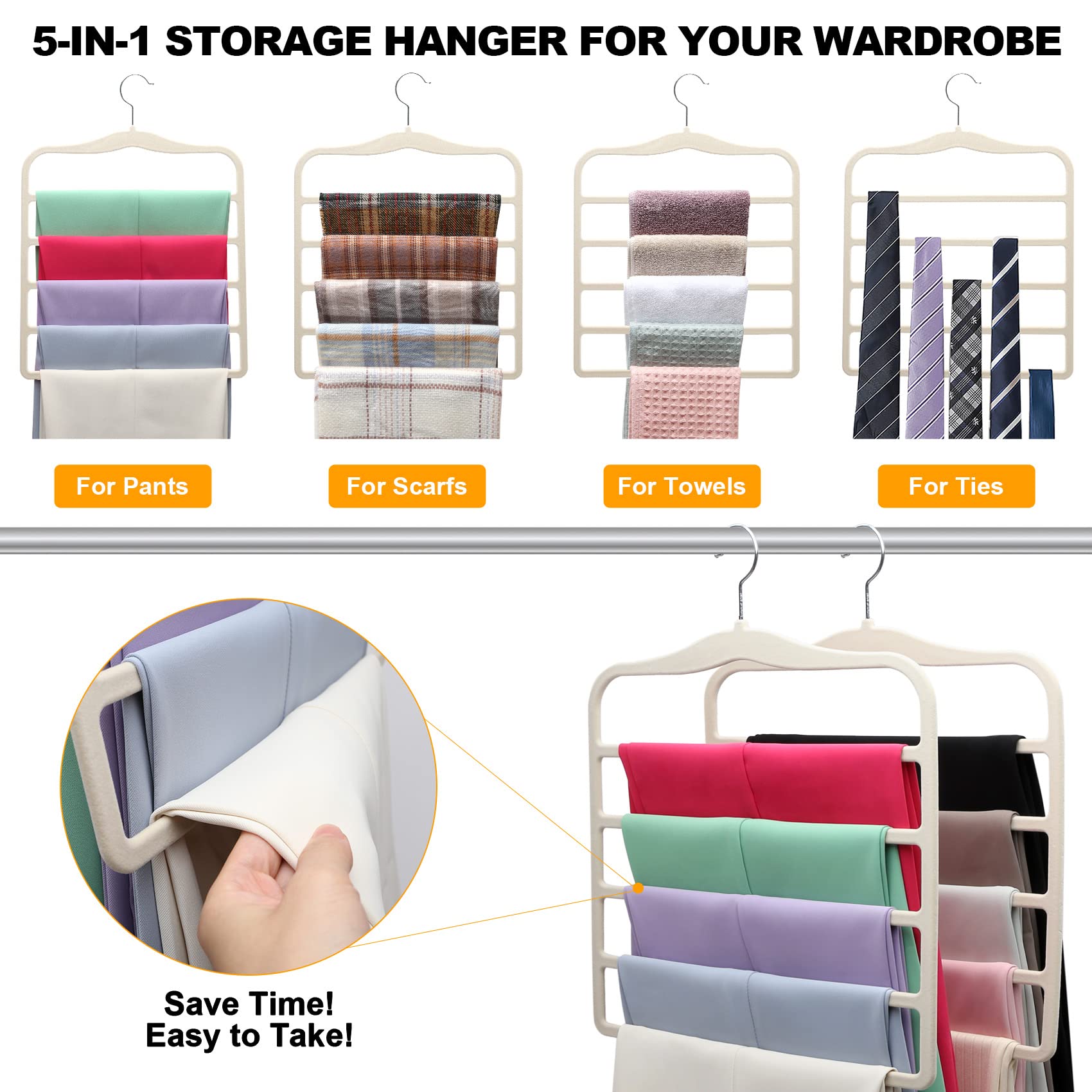 Closet Organizers And Storage,5 Pack Velvet Pants-Hangers-Space-Saving,Non Silp 5 Tier Organization-And-Storage Clothes-Hanger F
