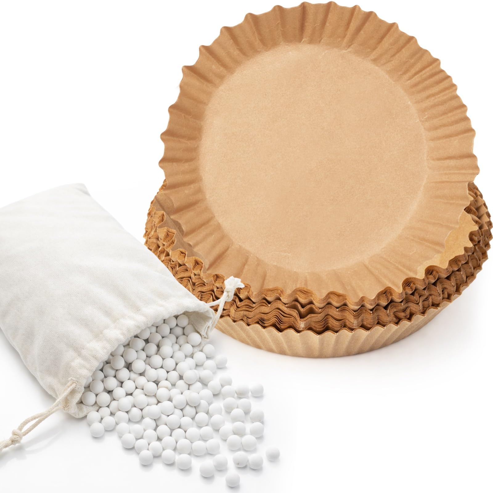1 Pack 2.5 lb Pie Weights 100pcs Parchment Paper Liners, Pie Baking Set, Heat-Distributing Baking Kit with Storage Sack for Cris