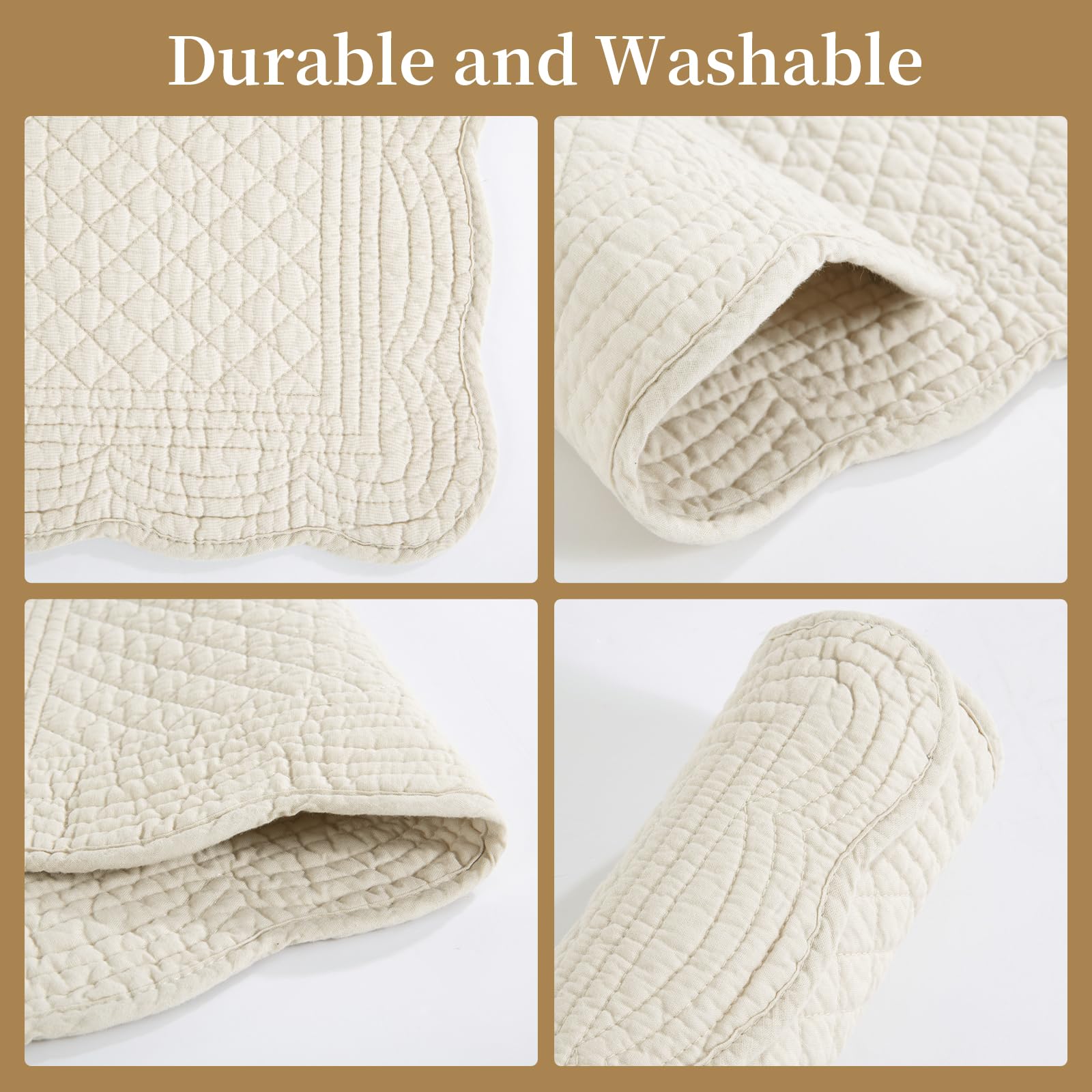 Mabozoo 100% Cotton Quilted Placemats Set Of 6,Washable Cloth Table Placemats For Kitchen & Dining Table,Rectangular Linen Color
