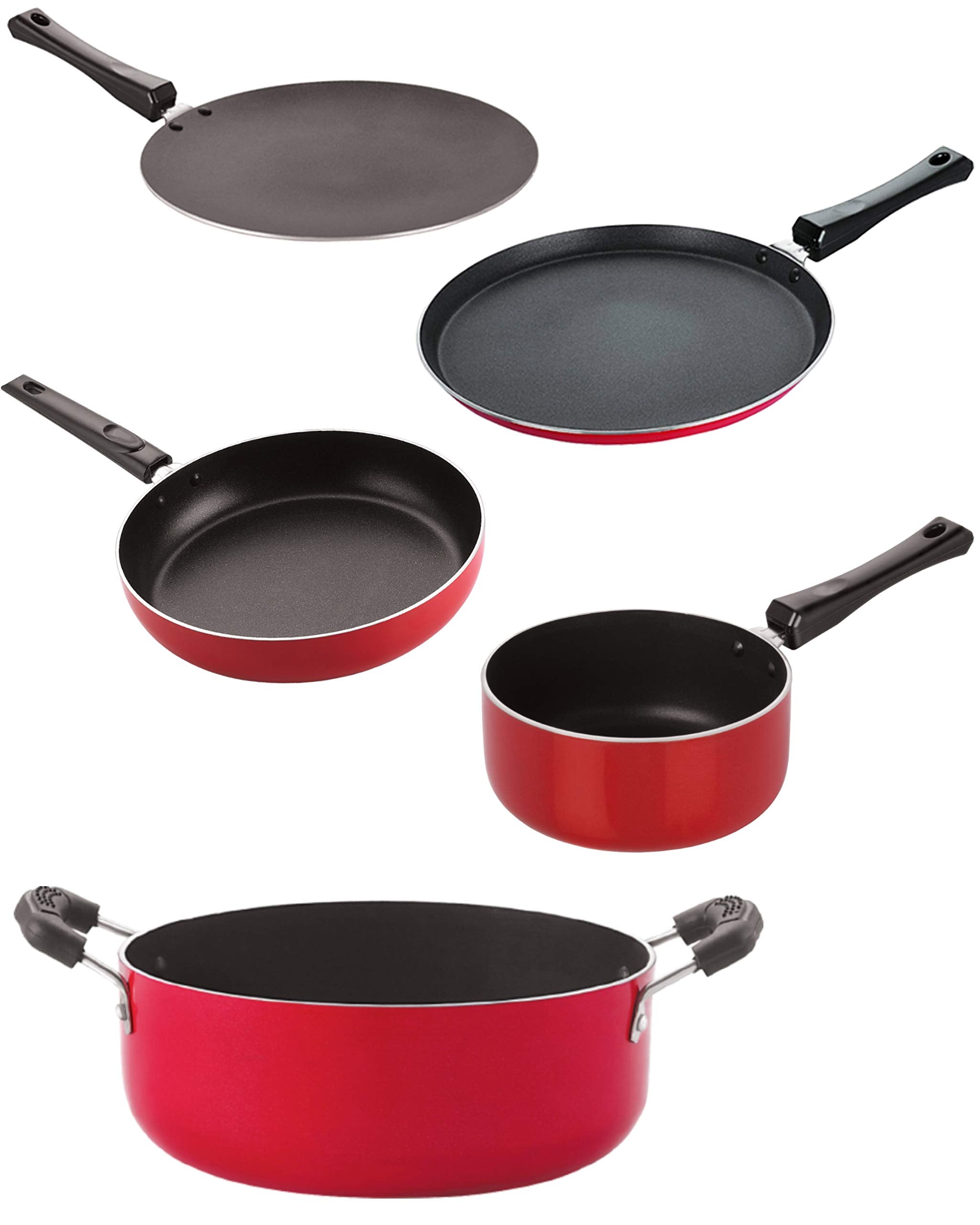Nirlon Non Stick Aluminium Pfoa Free NonToxic Durable Kitchenware Set Of 5 Pieces (2.6Mm_Ct_Fp13_Spb_Cass22_Ft12)
