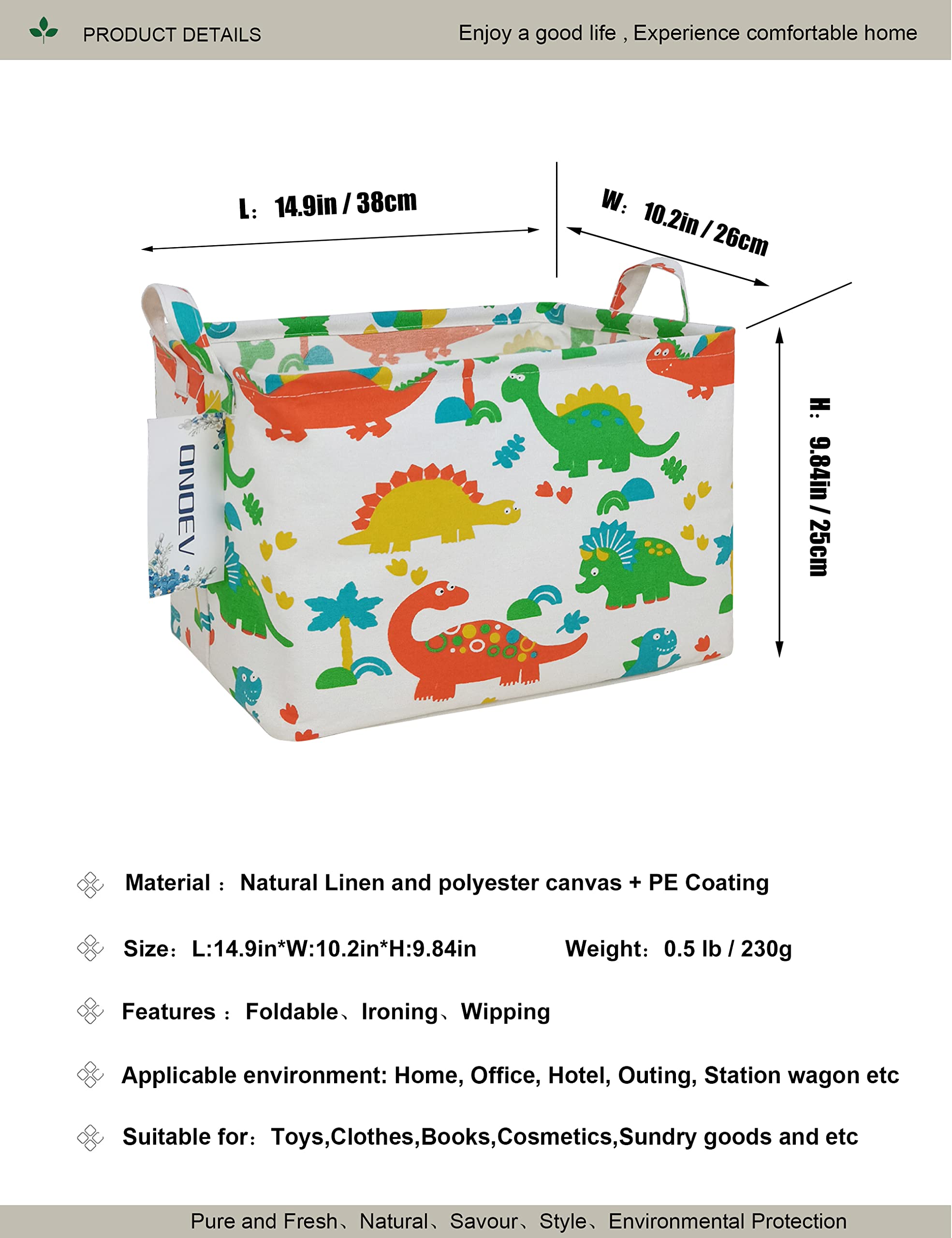 ONOEV Rectangular Folding Laundry Basket  Canvas Basket Nersury Hamper Suitable for Children Office Bedroom Clothes Toys Storage(Dinosaur Paradise) (1)