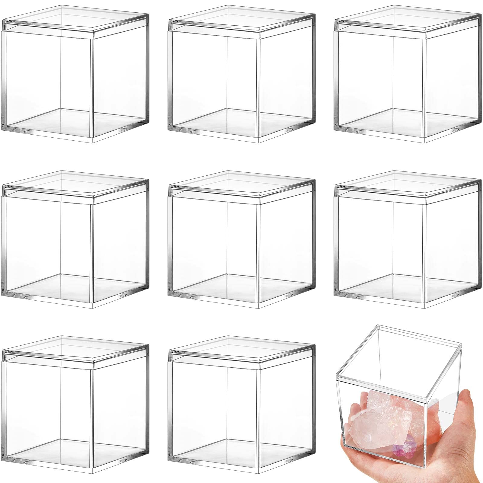 Blulu 8 Pieces Clear Acrylic Plastic Jewelry Box Mini Storage Box Mini Cube Containers with Lids for Candy and Tiny Jewelry(3.3 