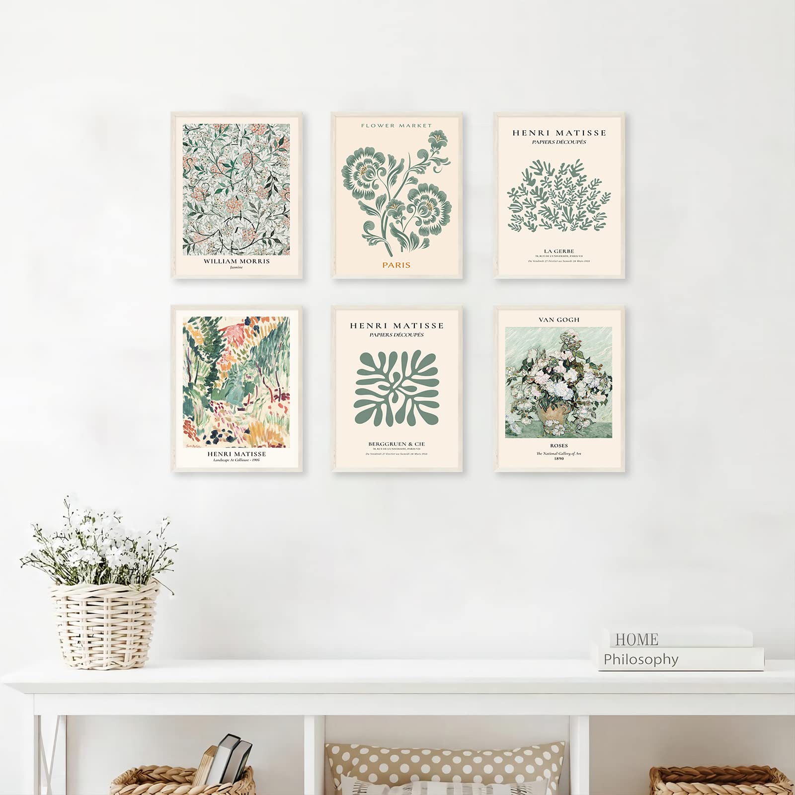 Sage Green Wall Art Decor  Abstract Matisse Wall Art Exhibition Posters  Minimalist Flower Market Wall Art Prints  Green Canvas Matisse Paintings Pictures for Aesthetic Room  Bedroom  Living Room  Gallery  Sage Green Room Decor(8x10inch  Unframed)