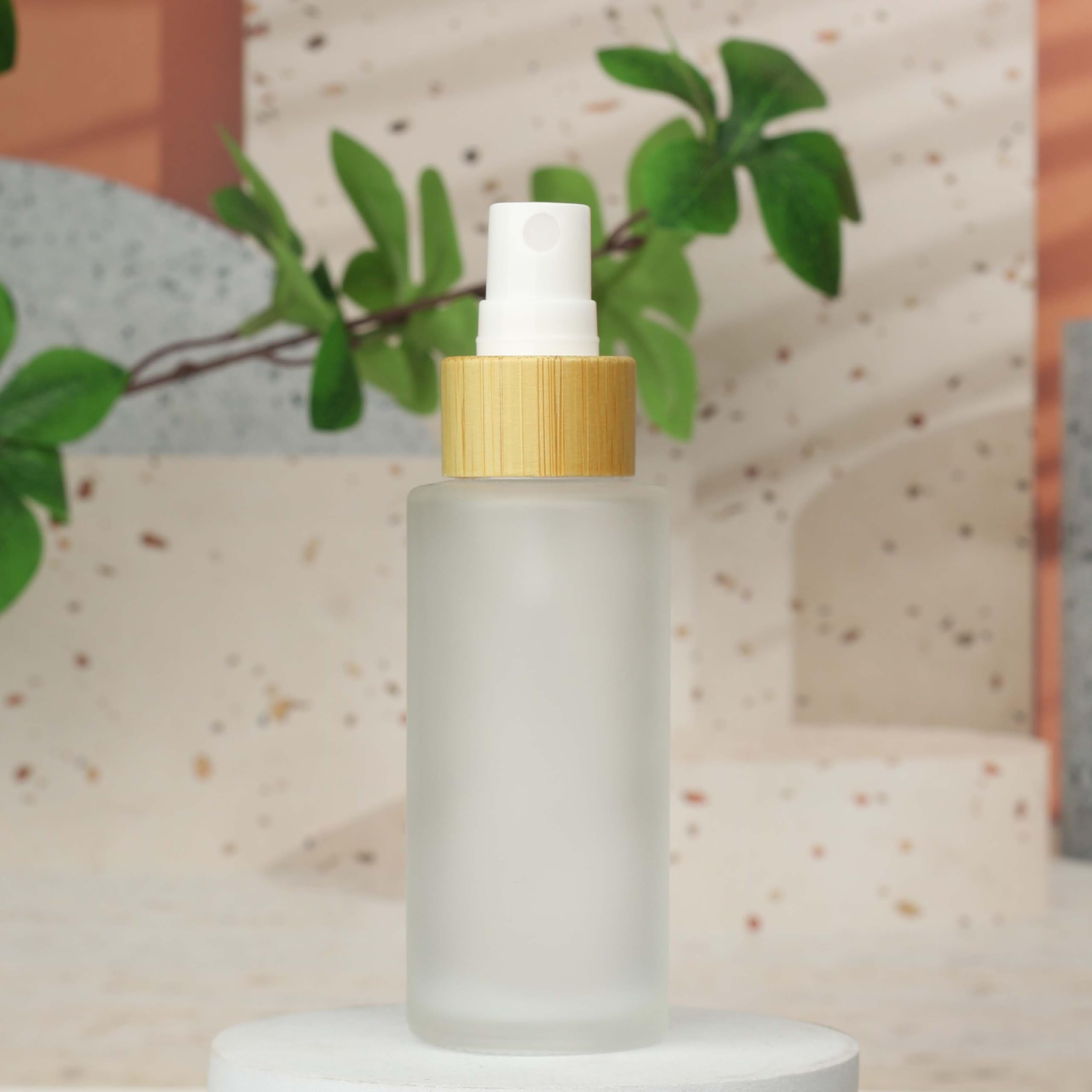 Cosidea 6 Pcs Empty 1.67Oz /50Ml Bamboo Lid Frosted Glass Fine Mist Spray Bottle Liquid Perfume Toiletries Containers, Travel To