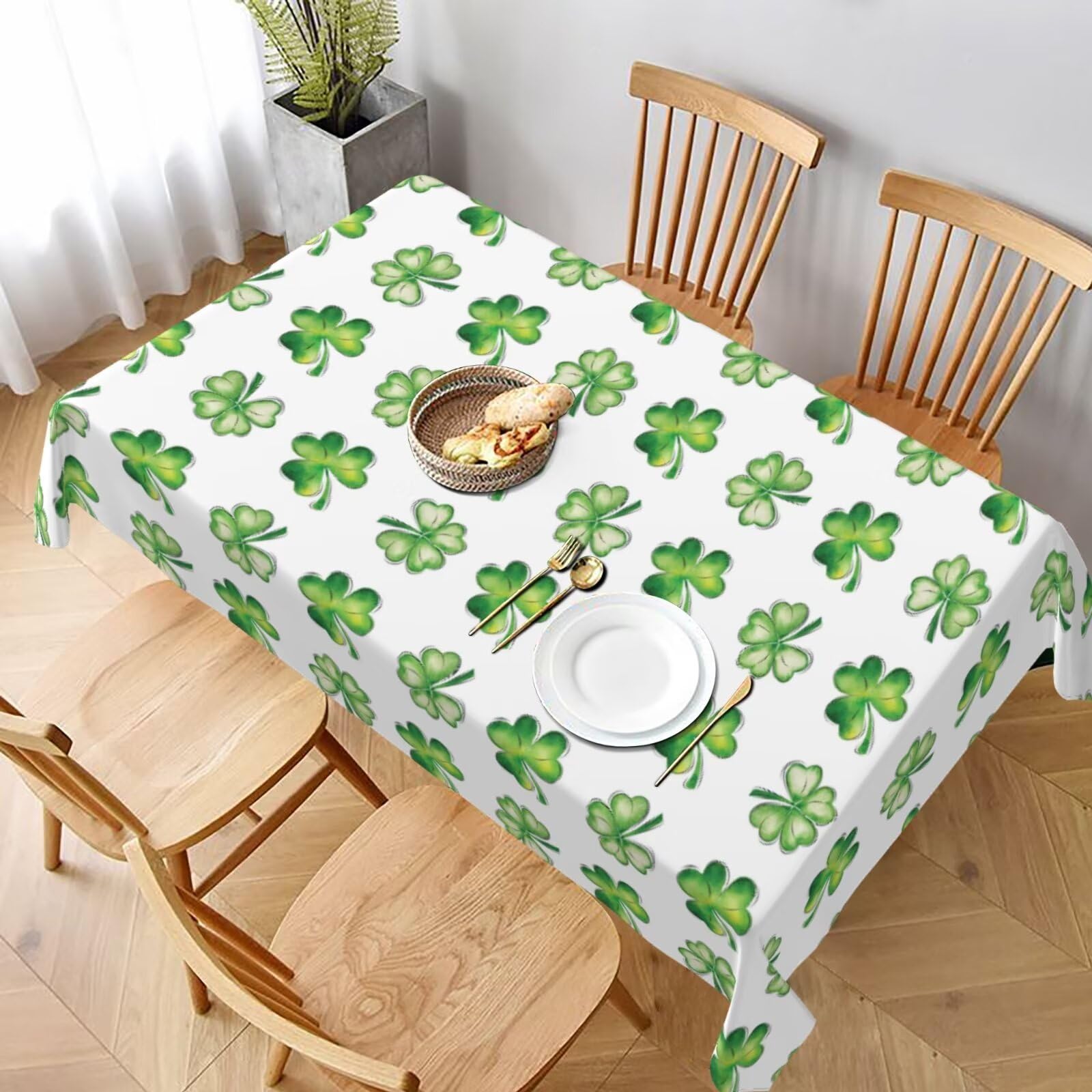 BETGINY St. Patrick s Day Tablecloth 60 x 84 Inch Rectangle Watercolor Shamrock Table Cloth Washable Wrinkle Resistant Rustic L