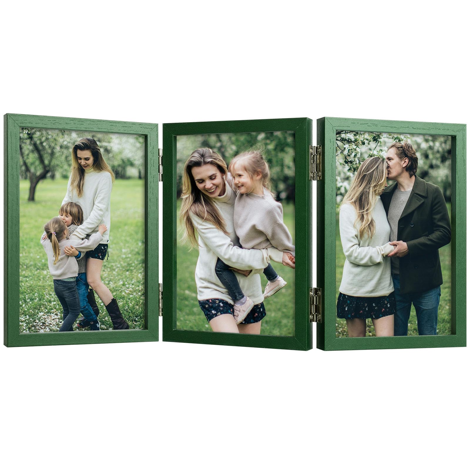 4x6 Triple Hinged Frames, 3 Folding Picture Frame, Triptych Photo Frame, Stand Vertically on Desktop or Tabletop, Green
