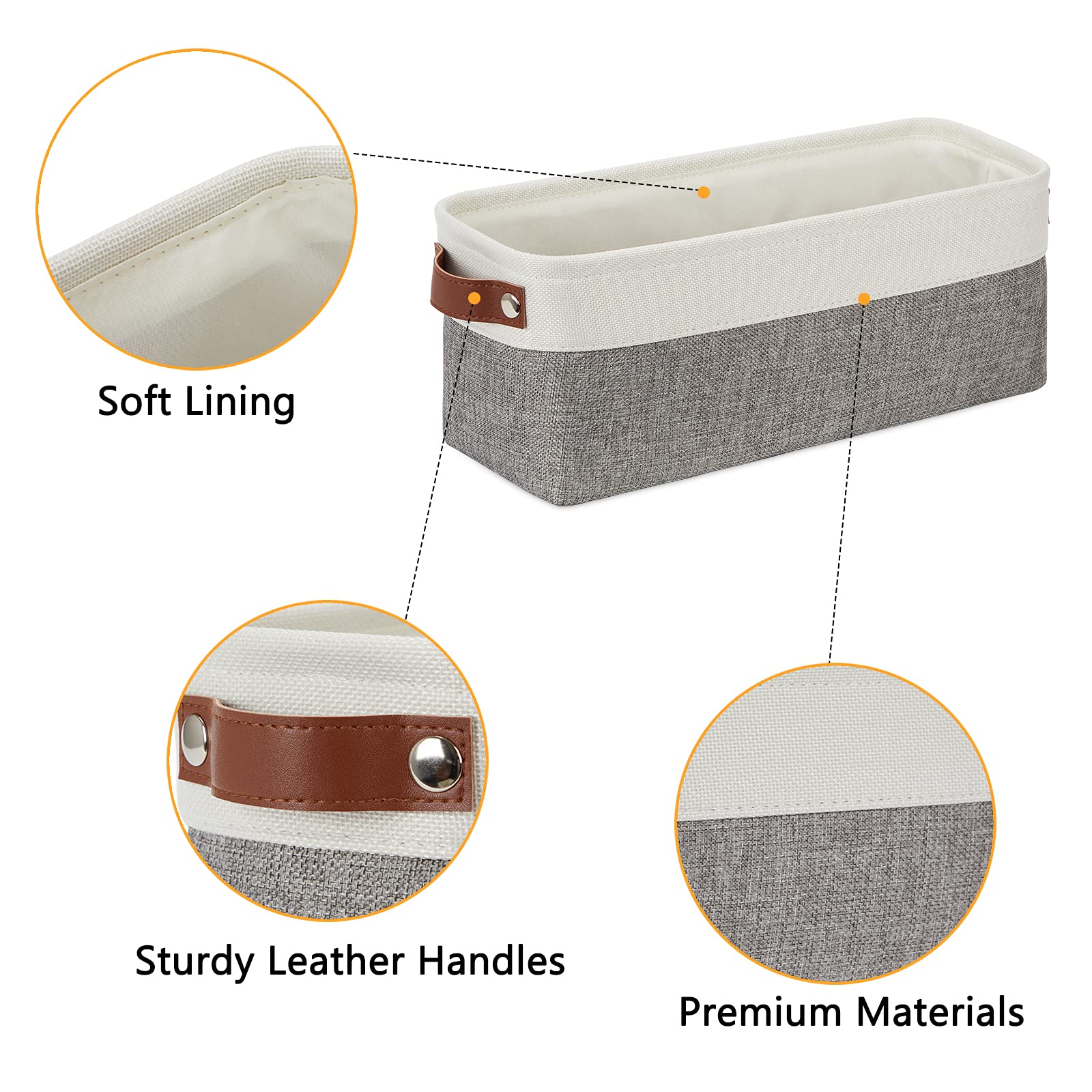 DULLEMELO Small Storage Baskets 15''x6''x5.5''  Fabric Storage Bins for Toilet Tank Top [2 Pack]  Back of The Toilet Basket (White&Grey)