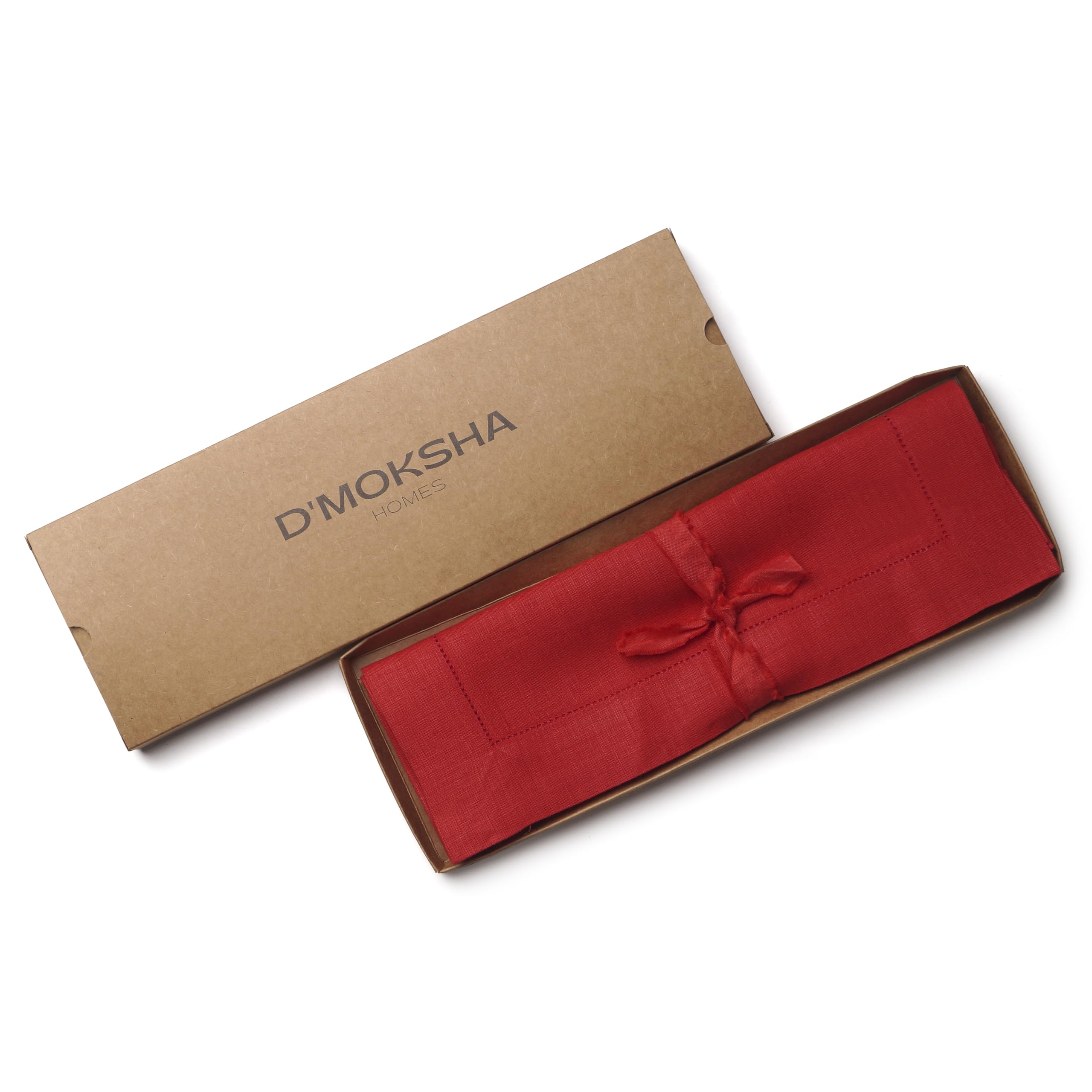 D'Moksha Homes Linen Placemats Set Of 8-100% Pure Linen Bright Red Placemats 14 X 19 Inch - Classic Hemstitch, Washable Bright R