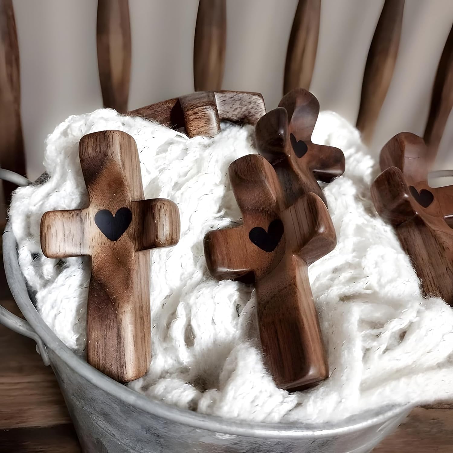 Yookin Cross My Heart | Encouragement Gift Wooden Fingertip Stress Relief Gifts Pocket Small Cross Christmas Handheld White 10pc