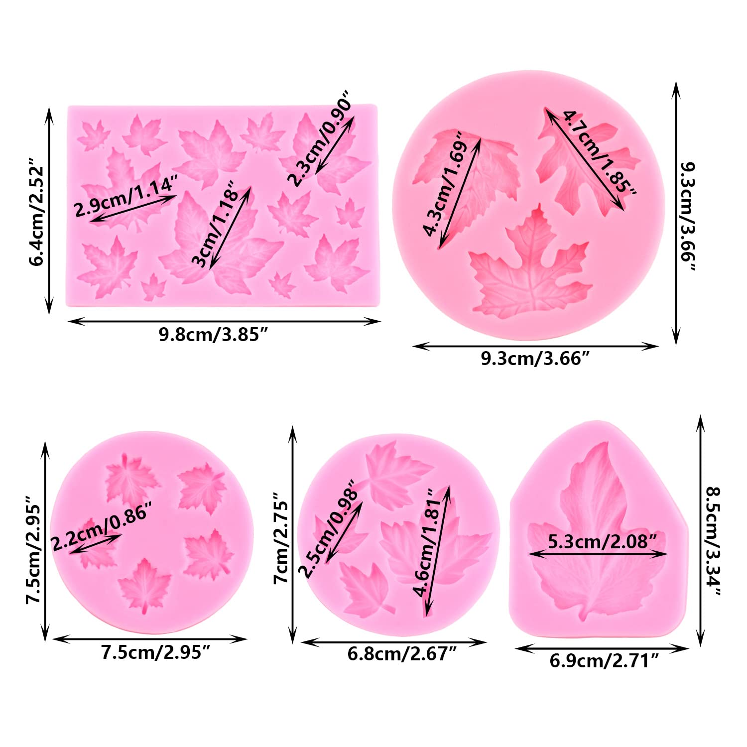 Rfghac Tree Leaf Silicone Molds Maple Leaf Fondant Mold For Cake Decorating Cupcake Topper Candy Chocolate Clay Gum Paste Set Of