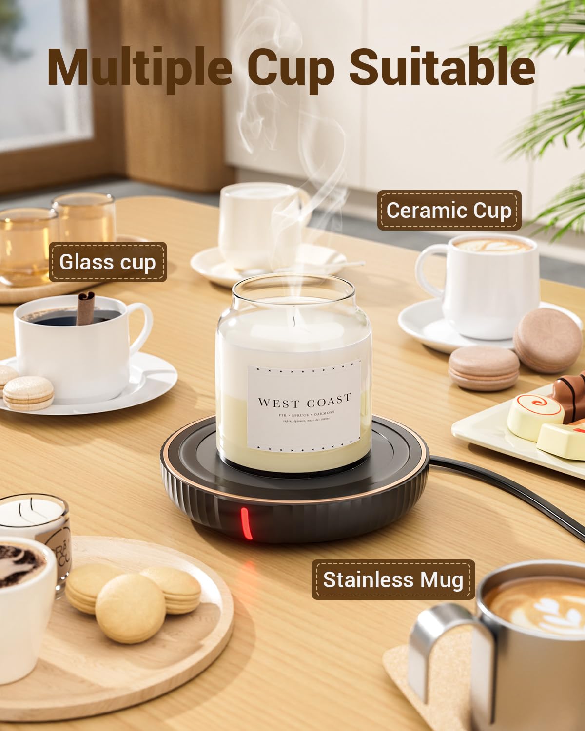 House Gem Large Candle Warmer Plate, Black, ABS Material, Ideal for Coffee & Beverages, Model N23