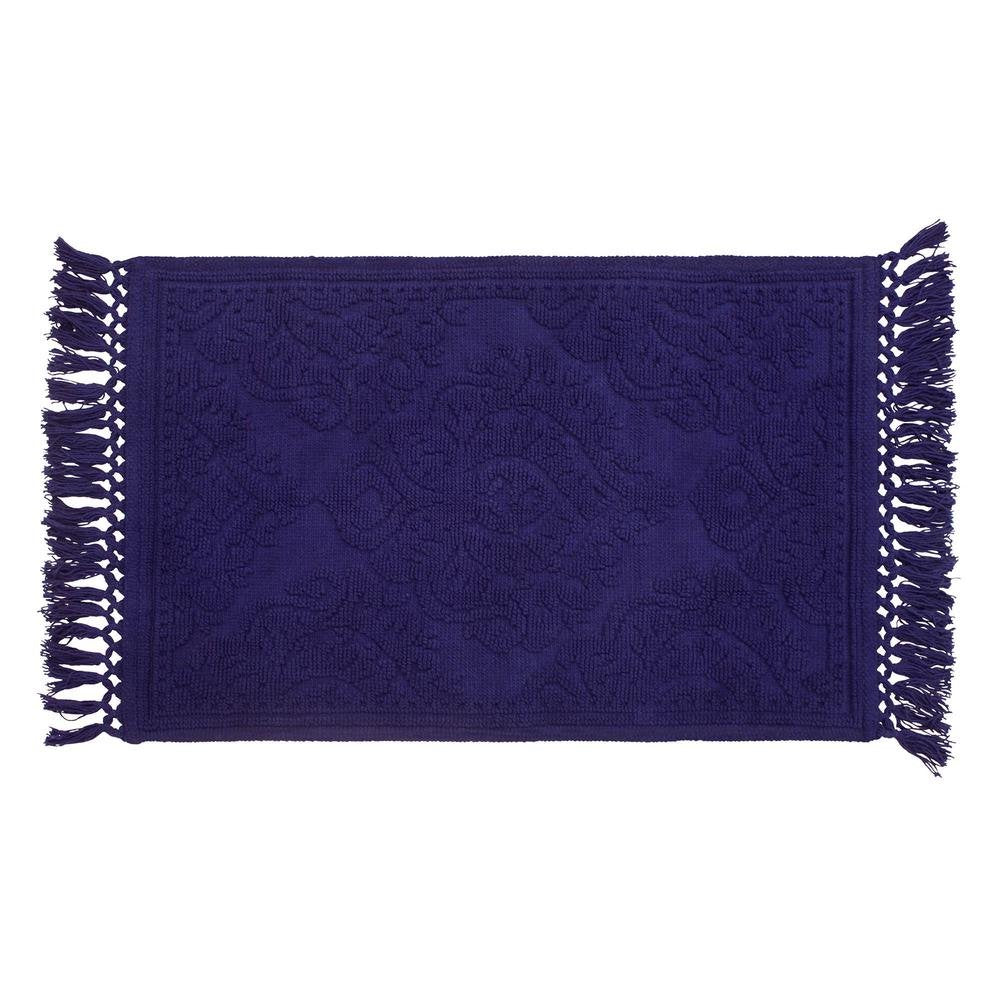 Jean Pierre - Ricardo Bath Mat, Woven Fringe Bathroom Rugs, 100% Cotton, Premium Bathroom Decor - Measures 21'' X 41'' - Indigo