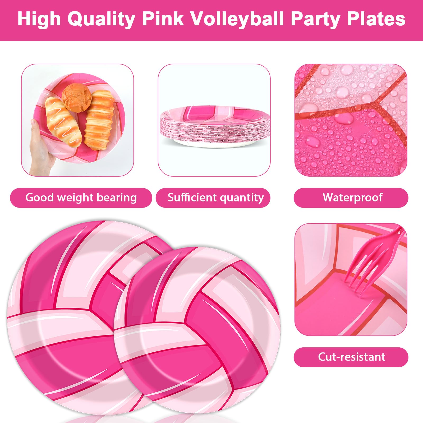 96Pcs Pink Volleyball Party Supplies Sport Paper Plates Napkins Volleyball Theme Party Decorations Volleyball Sport Dinnerware P