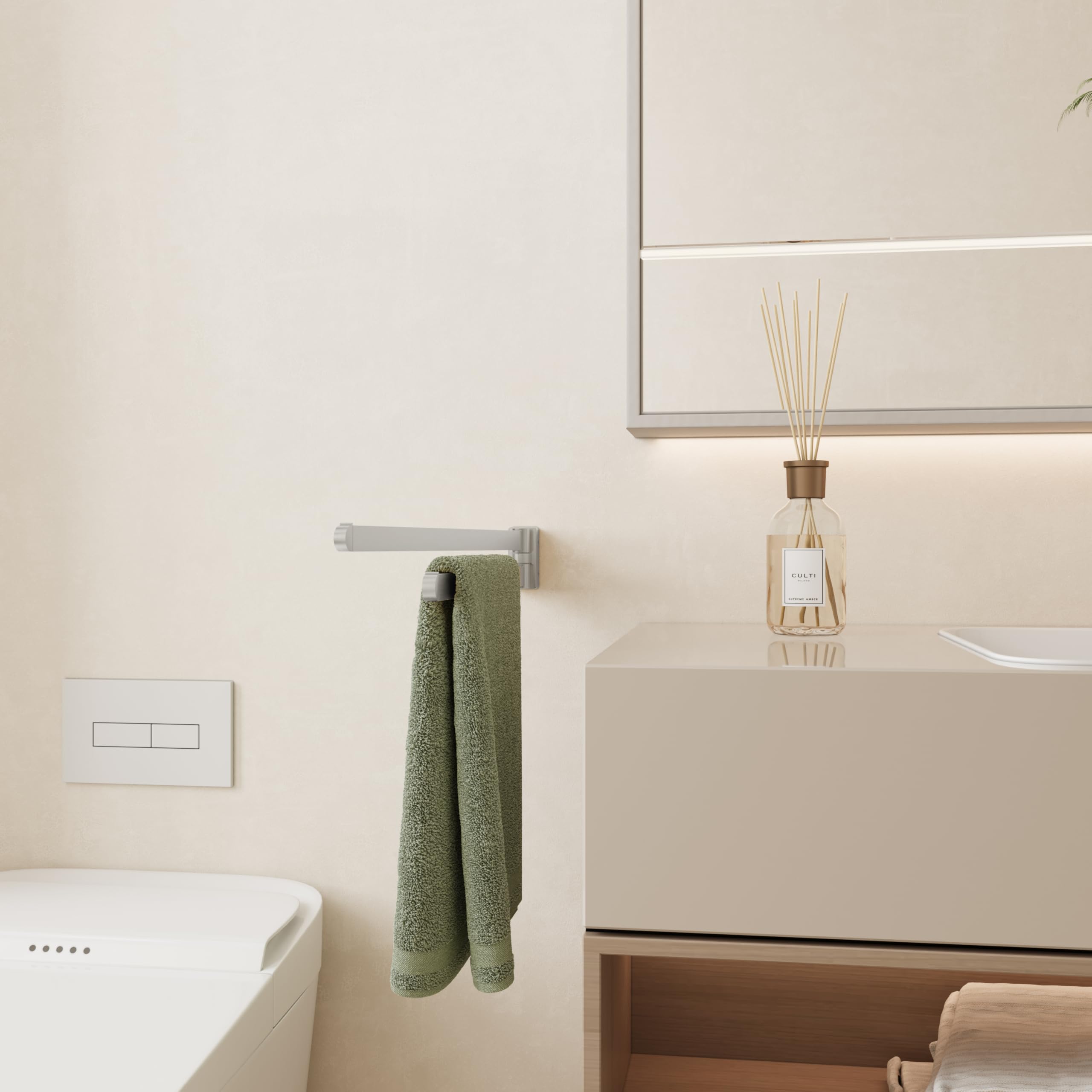 BGL Swivel Towel Bar Brushed Nickel Two Arms Wall Mount Towel Hanger Holder for Bathroom Organizer