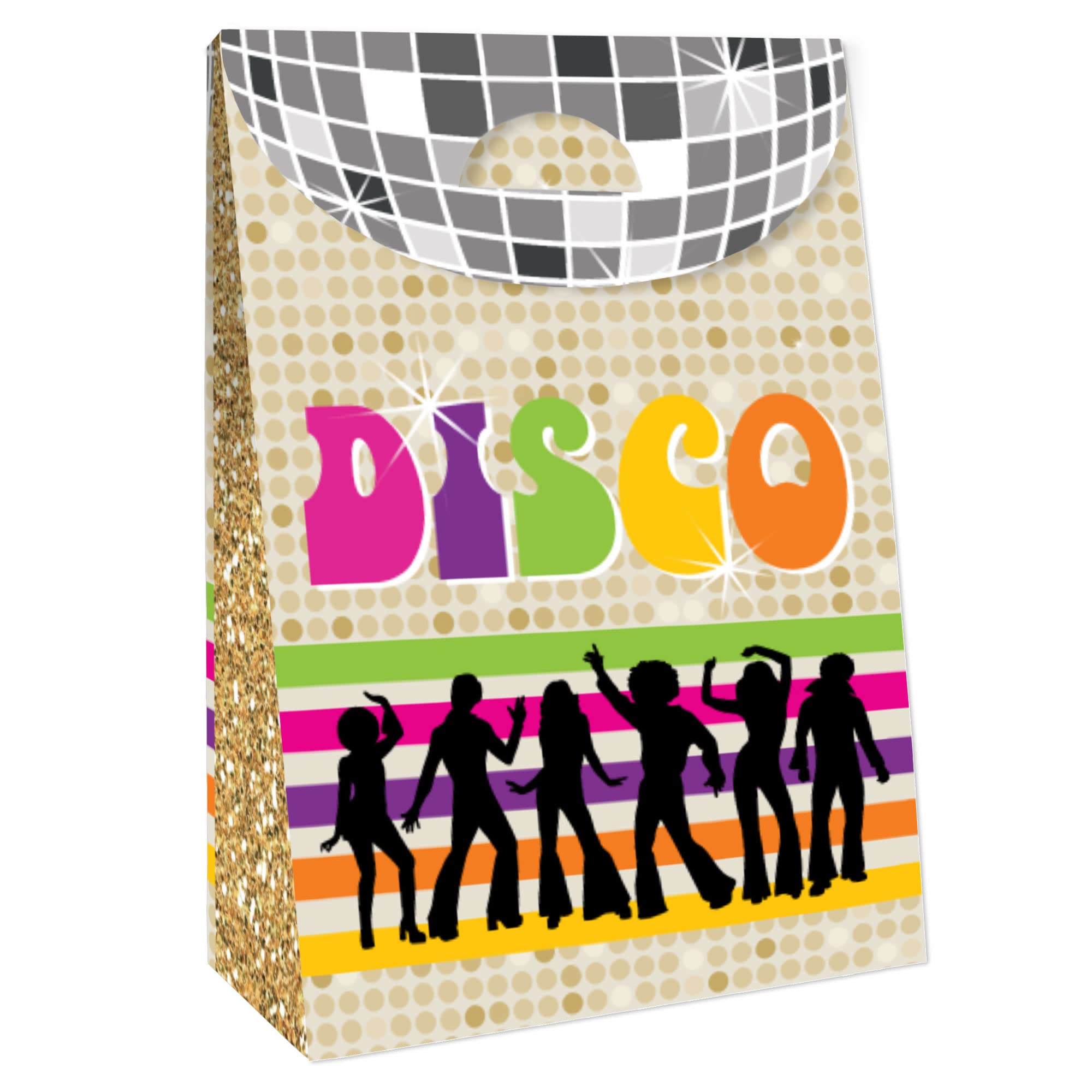 Big Dot Of Happiness 70S Disco - 1970S Disco Fever Gift Favor Bag - Party Goodie Boxes - Set Of 12