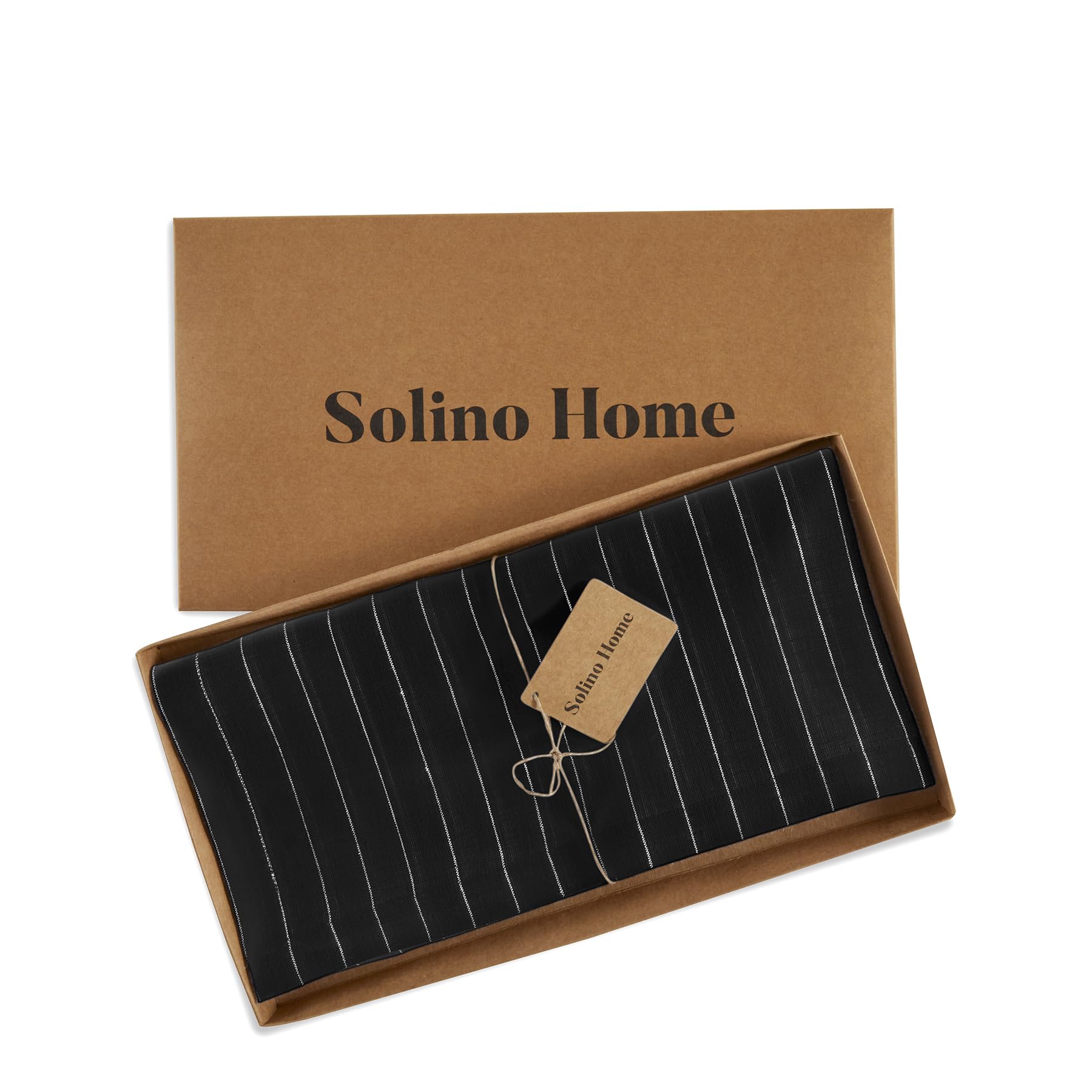 Solino Home Pinstripe Linen Tablecloth 52 X 52 Inch - 100% Pure Linen Black And White Table Throw For Spring, Easter - Handcraft