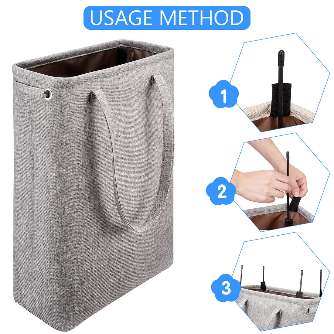 i BKGOO Laundry Basket with Handles Grey Coffee-Slim Laundry Bin Collapsible Dirty Clothes Basket Narrow Laundry Bag Foldable Dirty Hamper for Camping  Dorms  Apartments