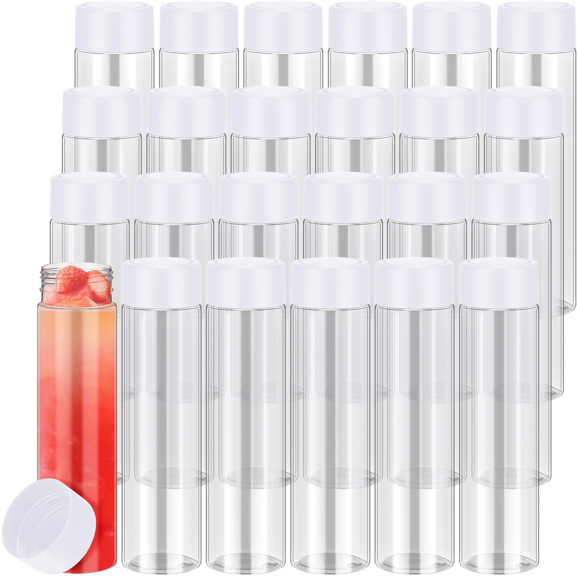 Zhehao 24 Pcs 13.5 oz 400 ml Plastic Juice Bottles with Caps Reusable Sensory Bottles with White Lids Bulk Water Empty Clear Dri