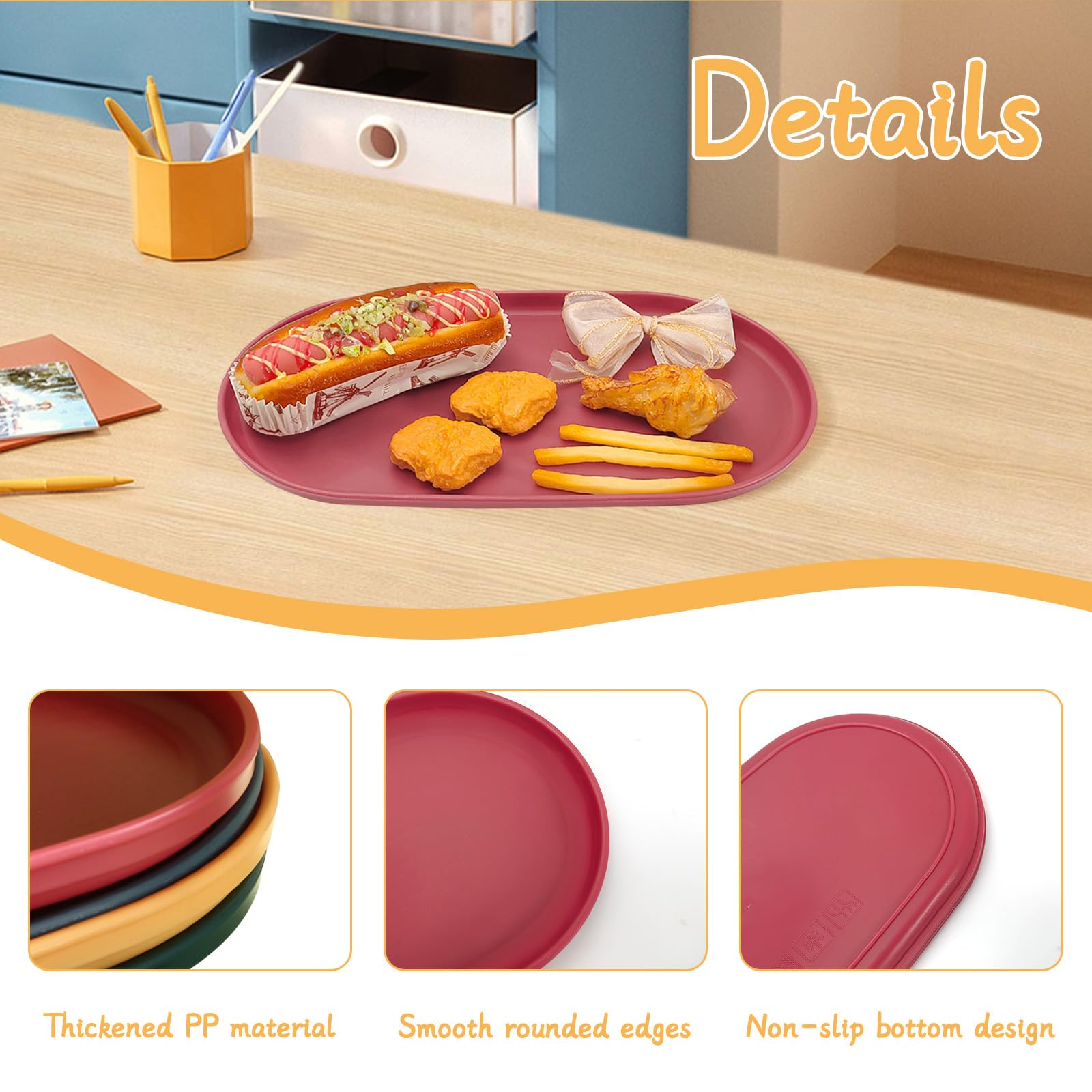 Sekonow 4Pcs Oval Serving Tray, 12 X 6.7In Plastic Tray Food Tray, Colourful Serving Platters For Party Entertaining Snack Desse