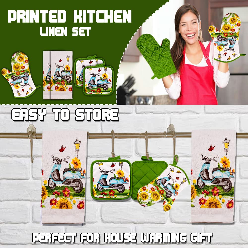 Lobyn Value Packs - Sunflowers & Butterflies & Blue Scooter: 5 Piece Kitchen Towel Set With 2 Decorative Dish Towels (25X15), 1