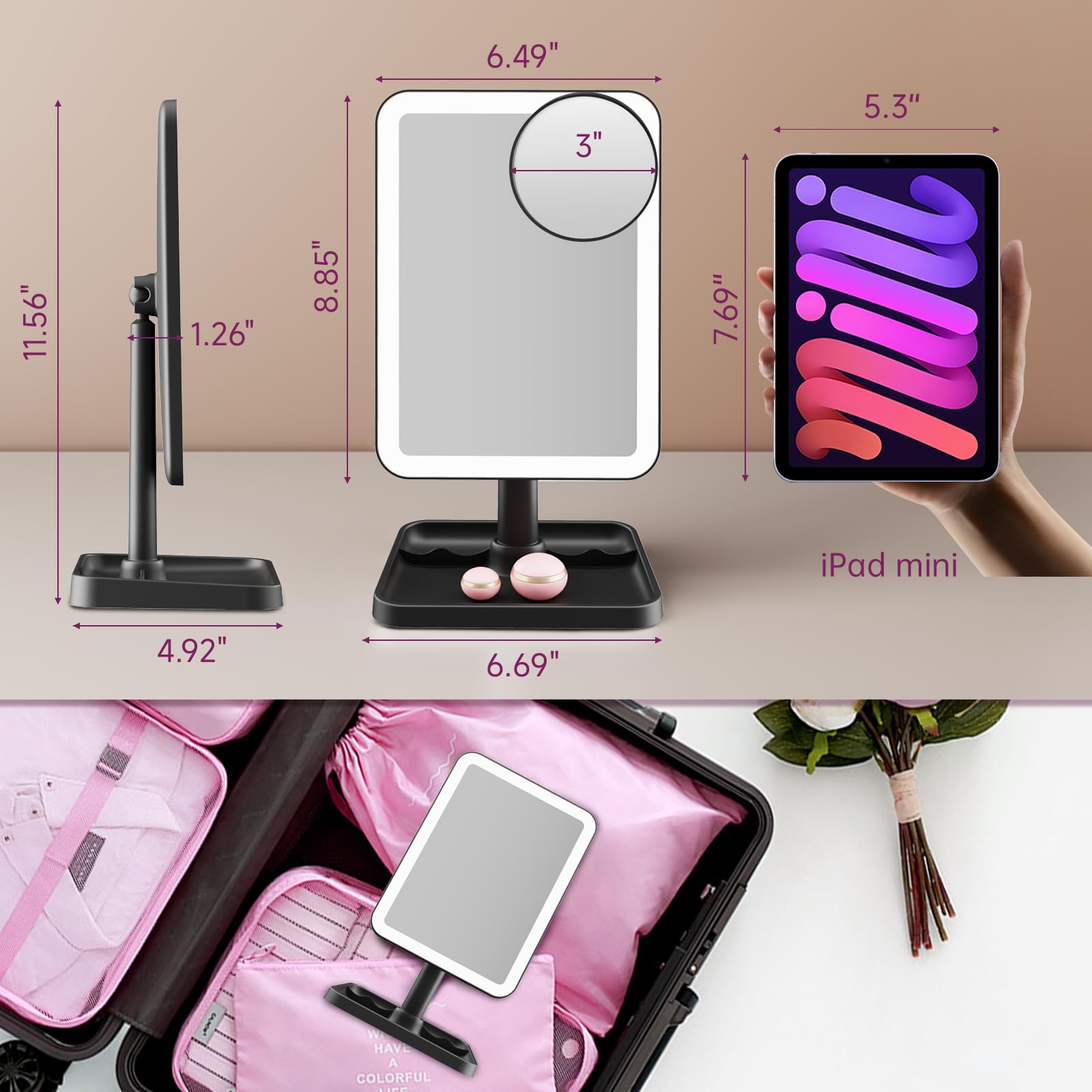 Funtouch 2000Mah Rechargeable Light Up Makeup Mirror With Lights, Make Up Mirror With Lights And 10X Magnification, 3 Color Ligh