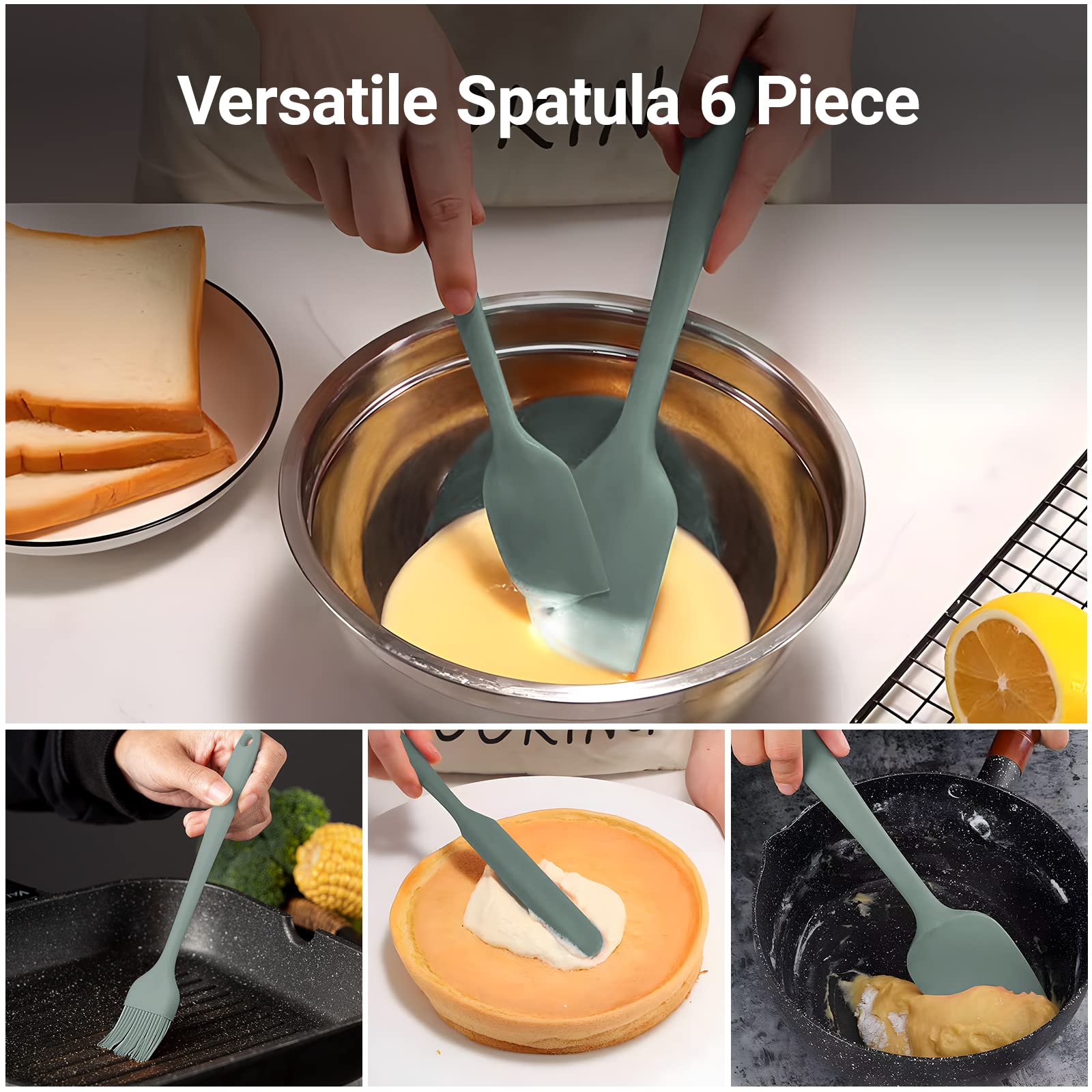 Jliup Silicone Spatula Set Of 6, Rubber Spatulas Silicone Food Grade, Kitchen Utensils Set Heat Resistant Nonstick Easy To Clean