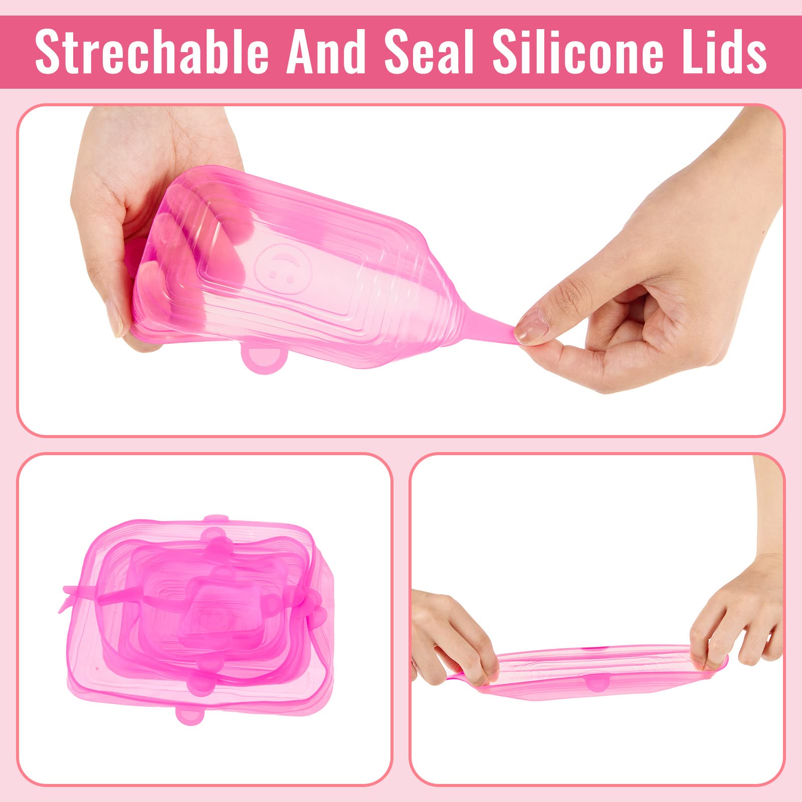 30 Pieces Silicone Stretch Lids Rectangle Reusable Silicone Lids Microwave Cover For Food Storage 6 Different Sizes For Square A