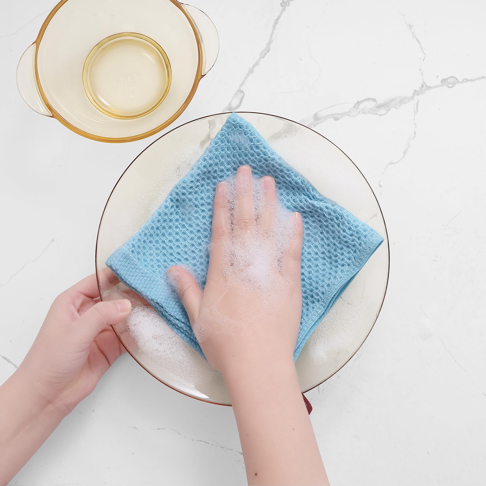 Homaxy 100% Cotton Waffle Weave Kitchen Dish Cloths, Ultra Soft Absorbent Quick Drying Dish Towels, 12 x 12 Inches, 6-Pack, Sky