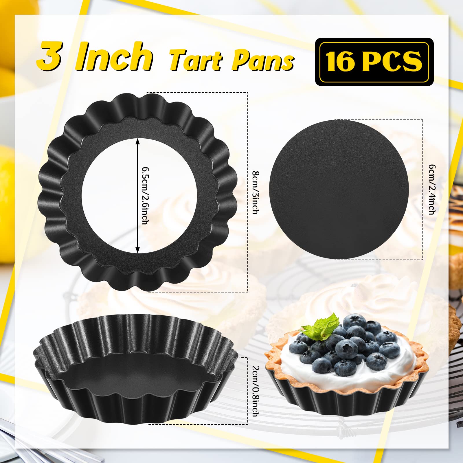 Tessco 16 Pieces Mini Tart Pans With Removable Bottom Nonstick Quiche Pan Mini Pie Pans Mini Tart Pans Bakeware Mold Fluted Side