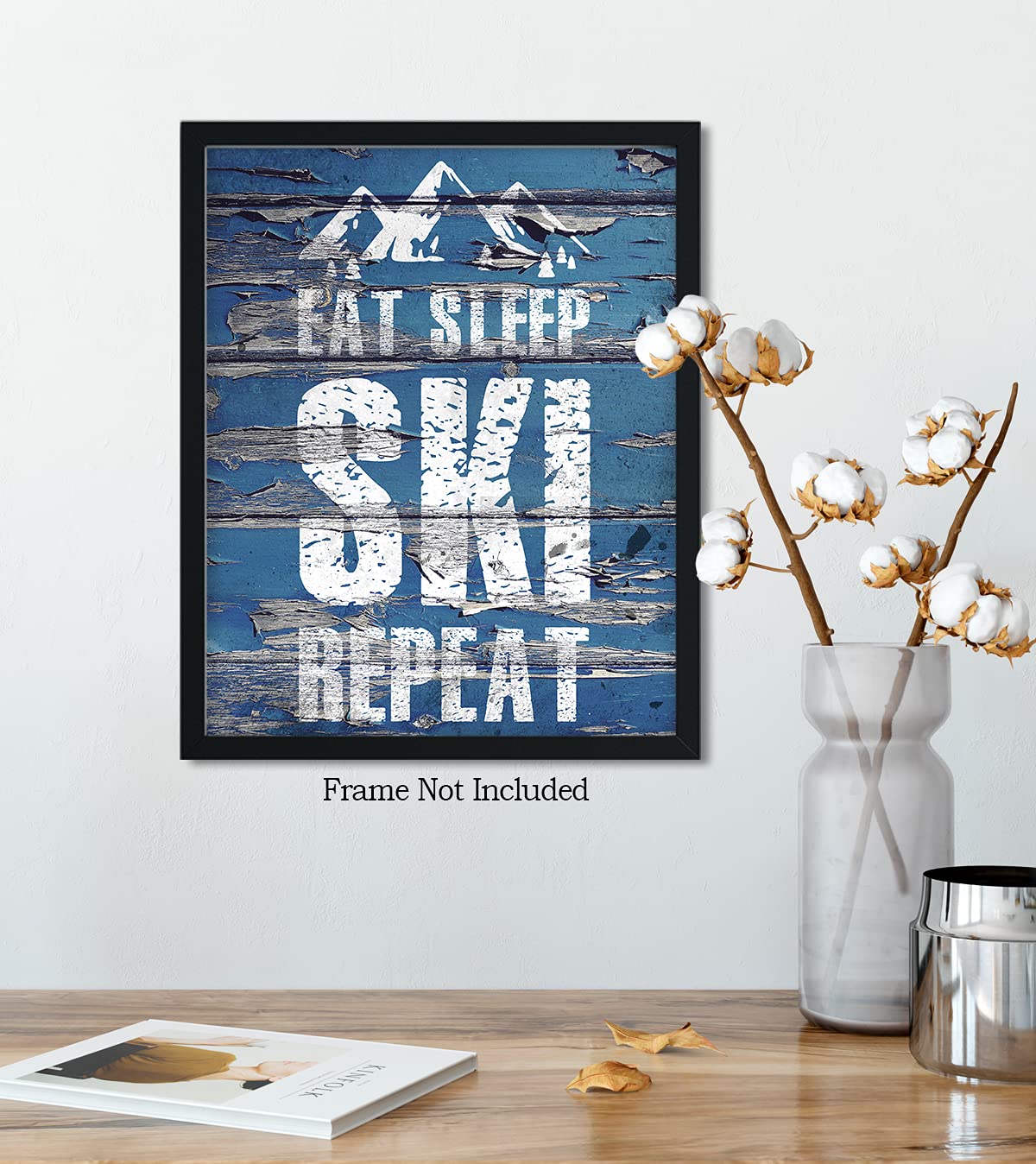Eat Sleep Ski Repeat Home Decor - Ski Room Decor - Mountain Wall Art For Farmhouse Decor - Rustic Skiing Teen Room Decor - Lodge