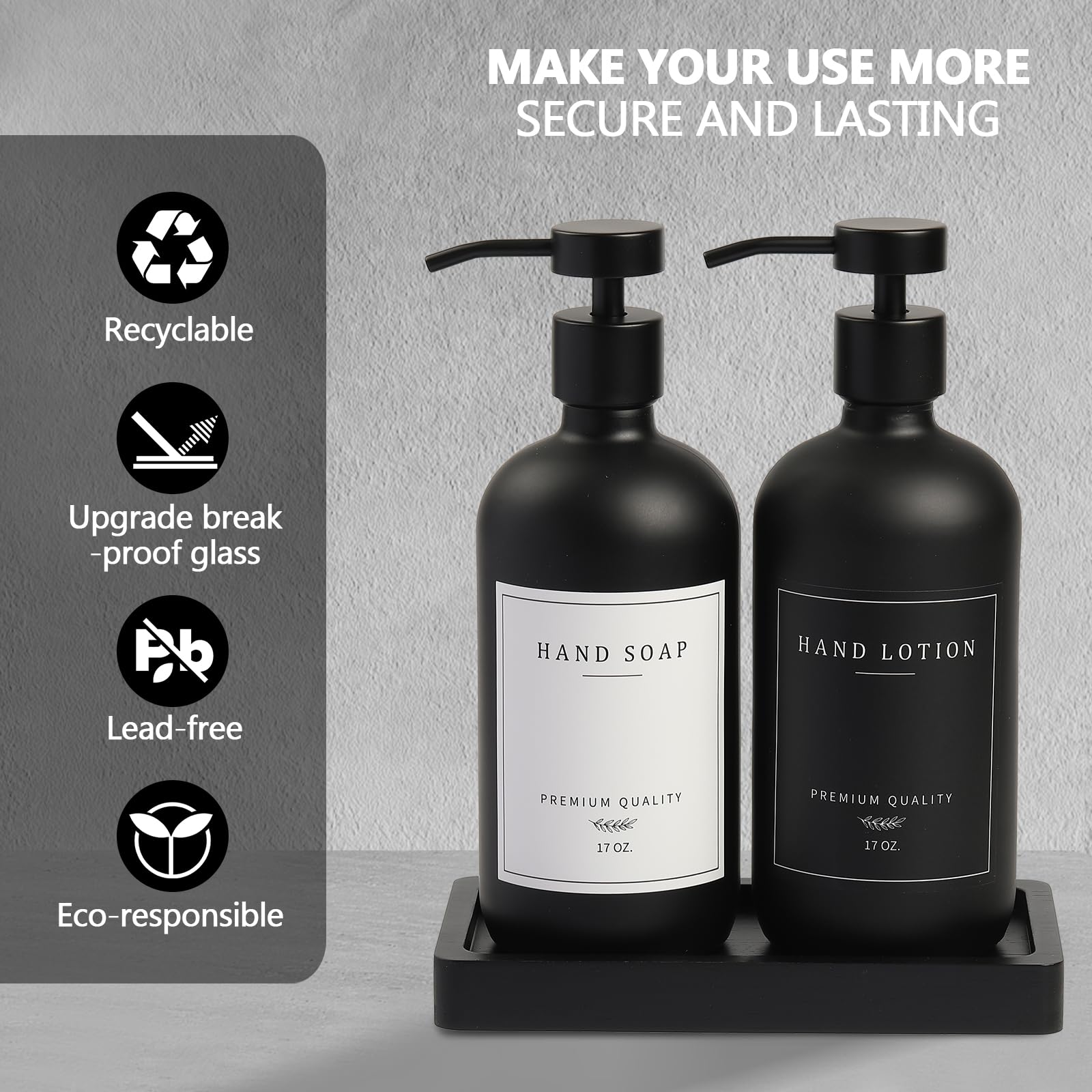 Black Soap Dispenser - Hand Soap Dispenser, Kitchen Dish Soap Dispenser, Glass Bathroom Soap Dispenser With Pump Tray, Dishwashi