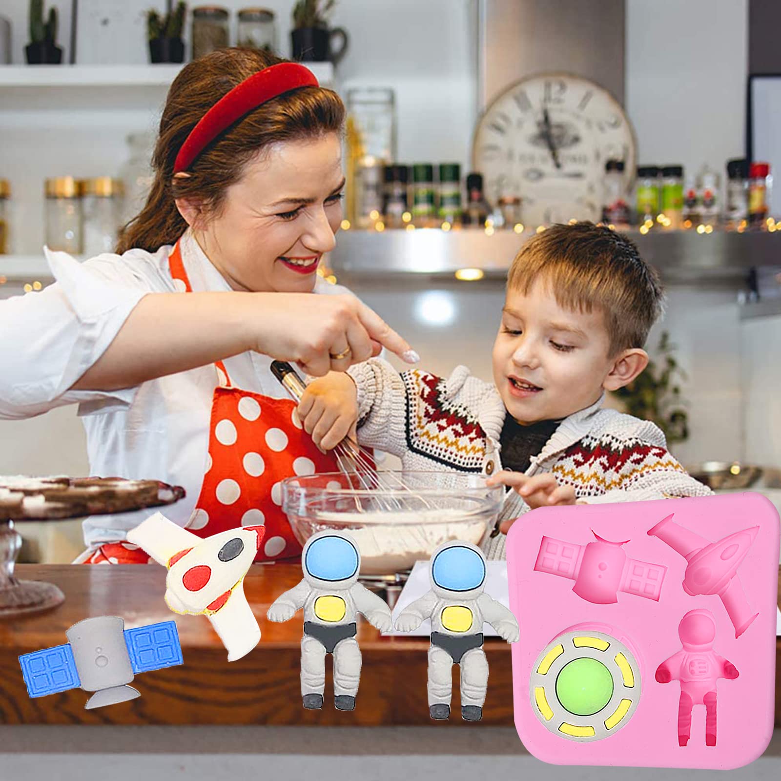 Astronaut Chocolate Mold, Spaceship Silicone Fondant Mold (2 Pack), Robotic Space Spacecraft Airplane Mold For Cake Cupcake Deco