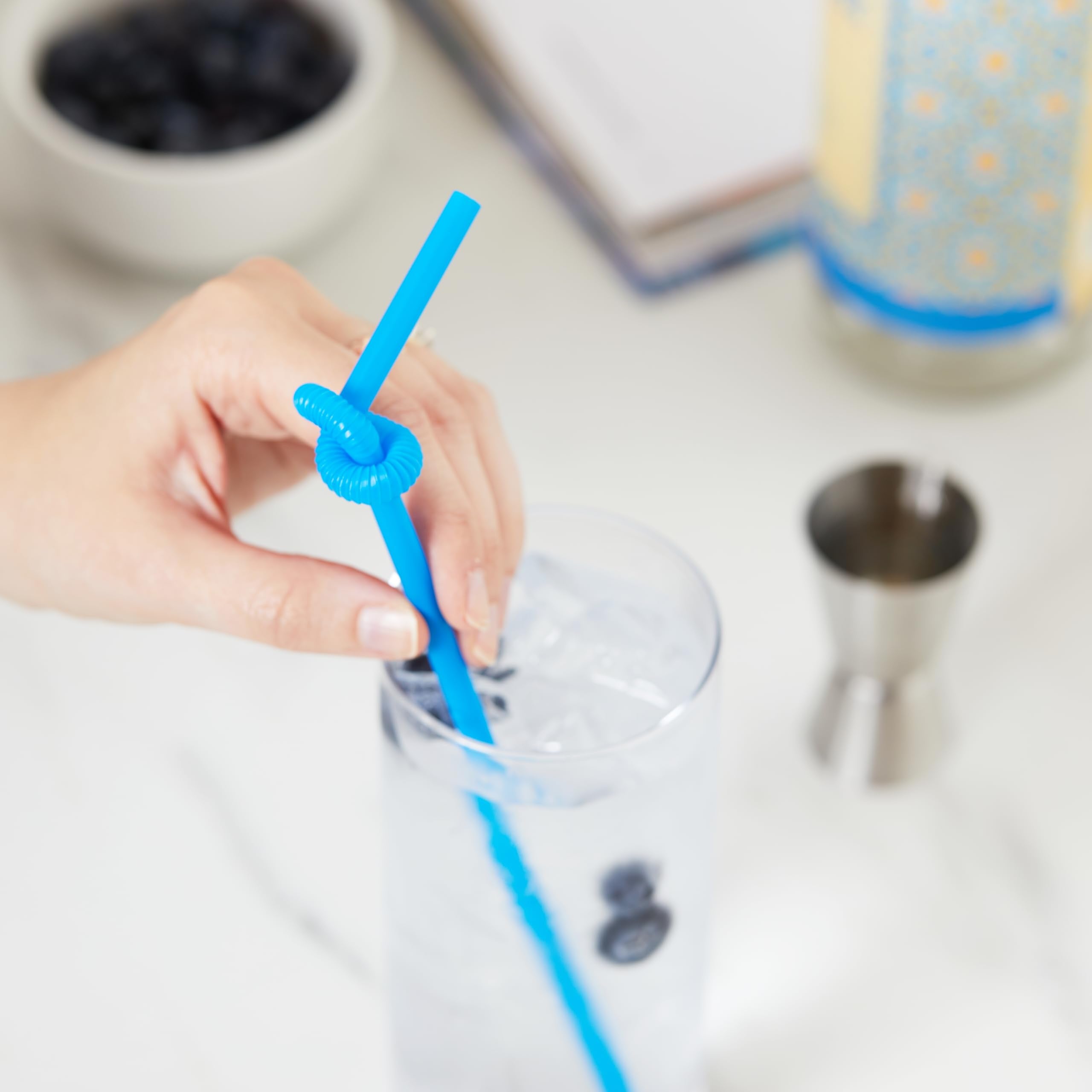 True Ultra Bendy Disposable Flexible Long Straws For Cocktails Smoothies Iced Coffee, Home Bar, Party Supplies, Set Of 50, Multi
