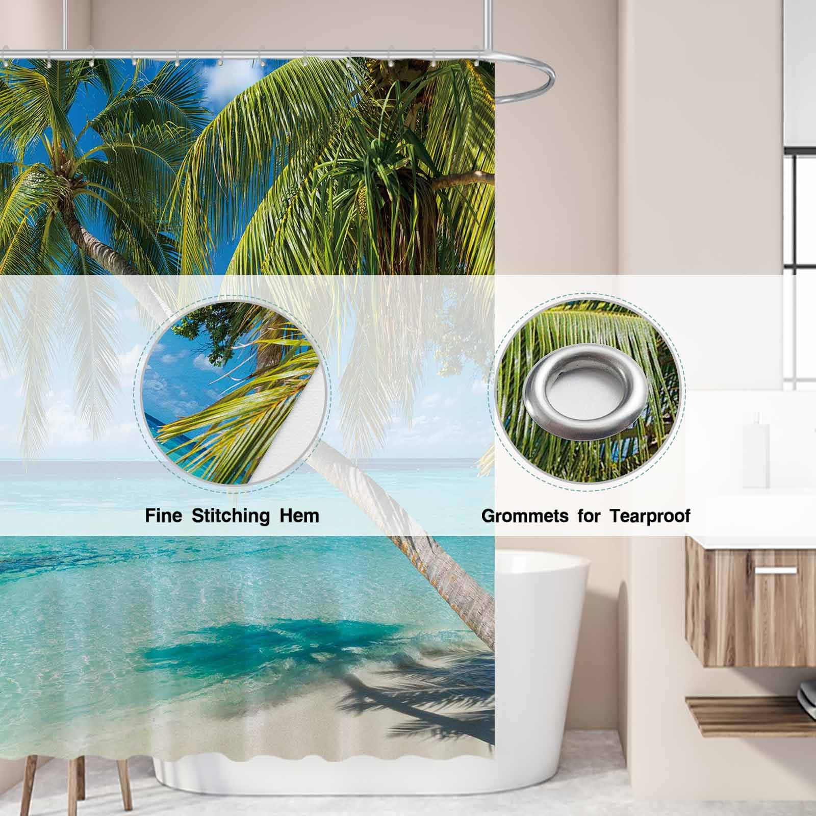 Allenjoy 72X72 Inch Summer Seaside Shower Curtain Tropical Paradise Beach Blue Sky Palm Tree Decor Home Bathroom Bathtub Curtain