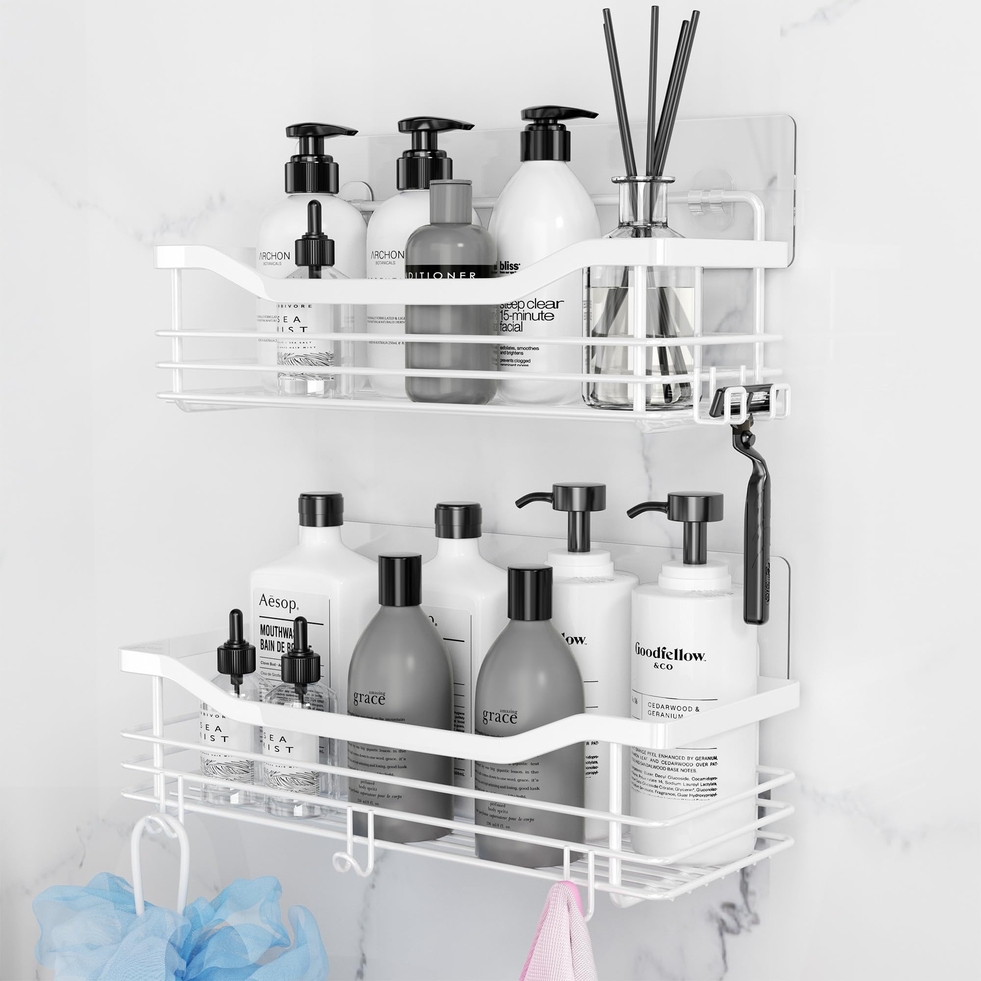 Orimade Shower Caddy Basket Shelf Storage Rack, No Drilling Wall Mounted Adhesive Rust Proof Stainless Steel Shower Organizer Wi
