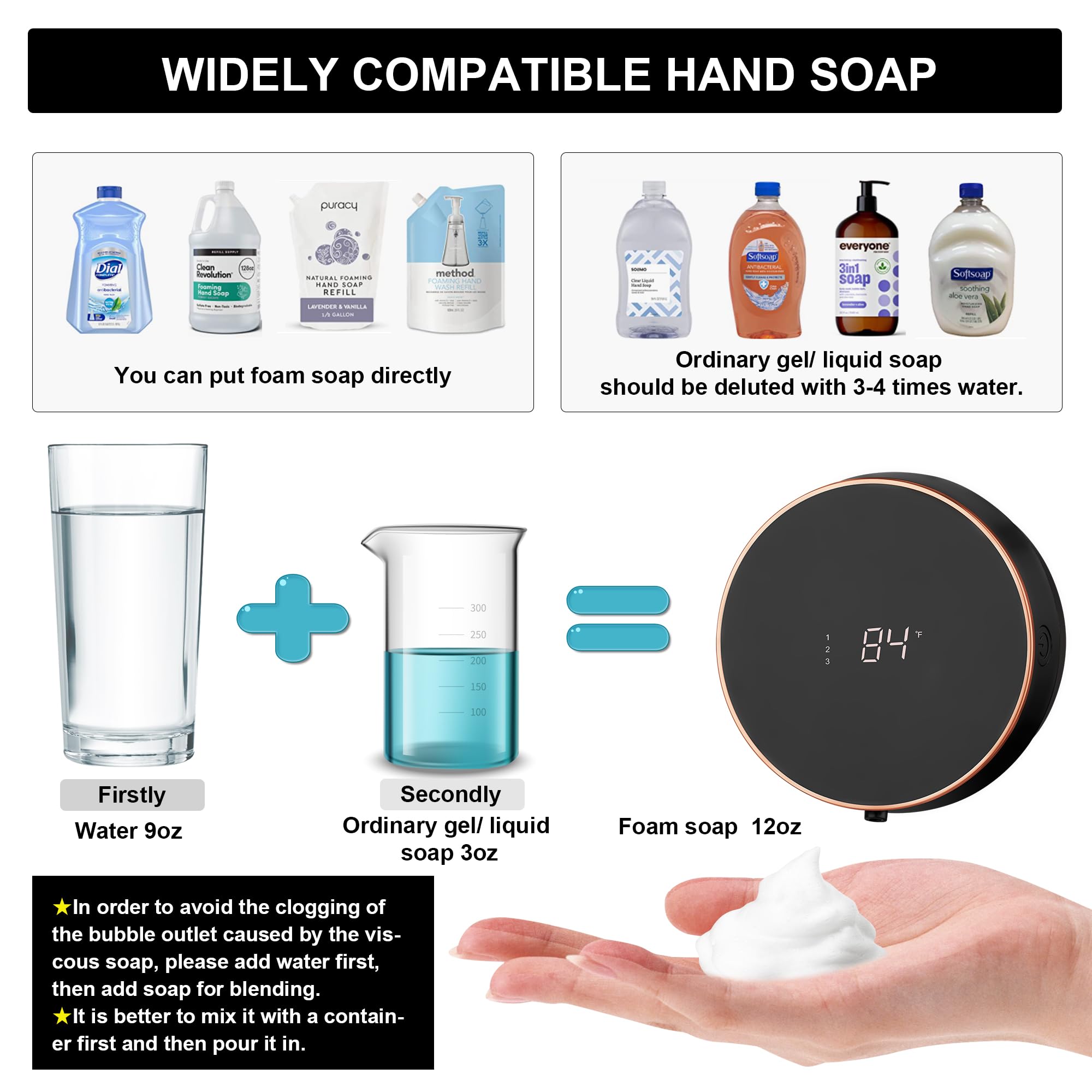 Monstake Automatic Soap Dispenser Touchless Auto Foaming Hands Free Wall Mount Foam Hand Soap Dispenser Electric Plastic Modern