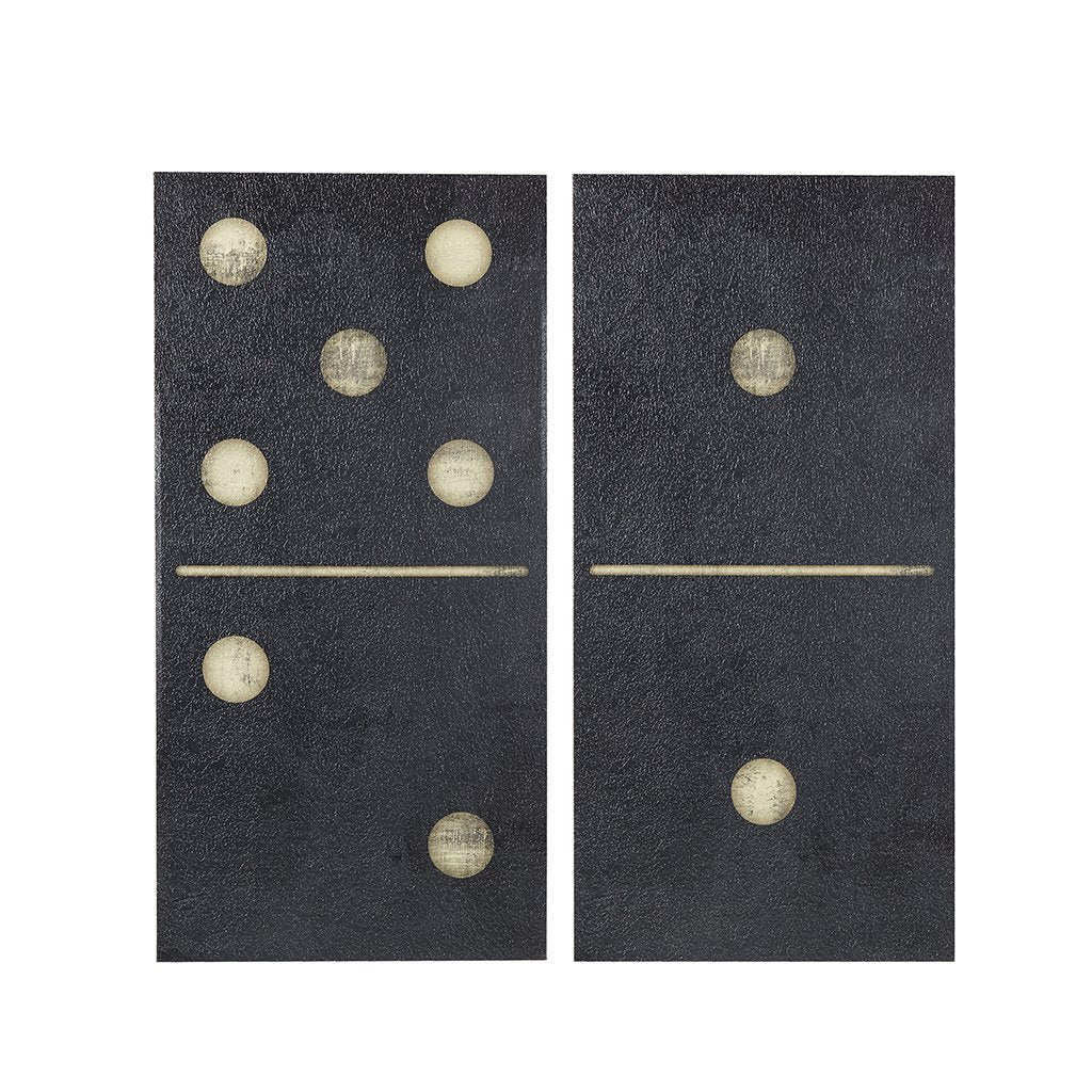 INK+IVY, Two Black Dominos Wall Art 2 Pieces Gel Coated Canvas, Easy Hang Setup, Modern Contemporary Design, Las Vegas Gaming Do