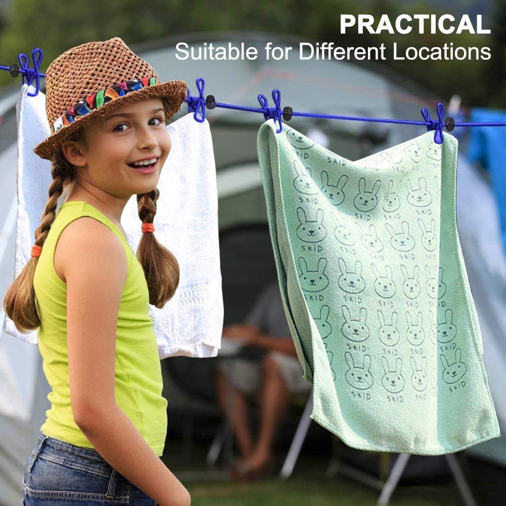 Newraturner 1 Pack Portable Clothesline With 12 Clothespins, Windproof Travel Clothesline Stretchy Retractable Elastic Laundry C