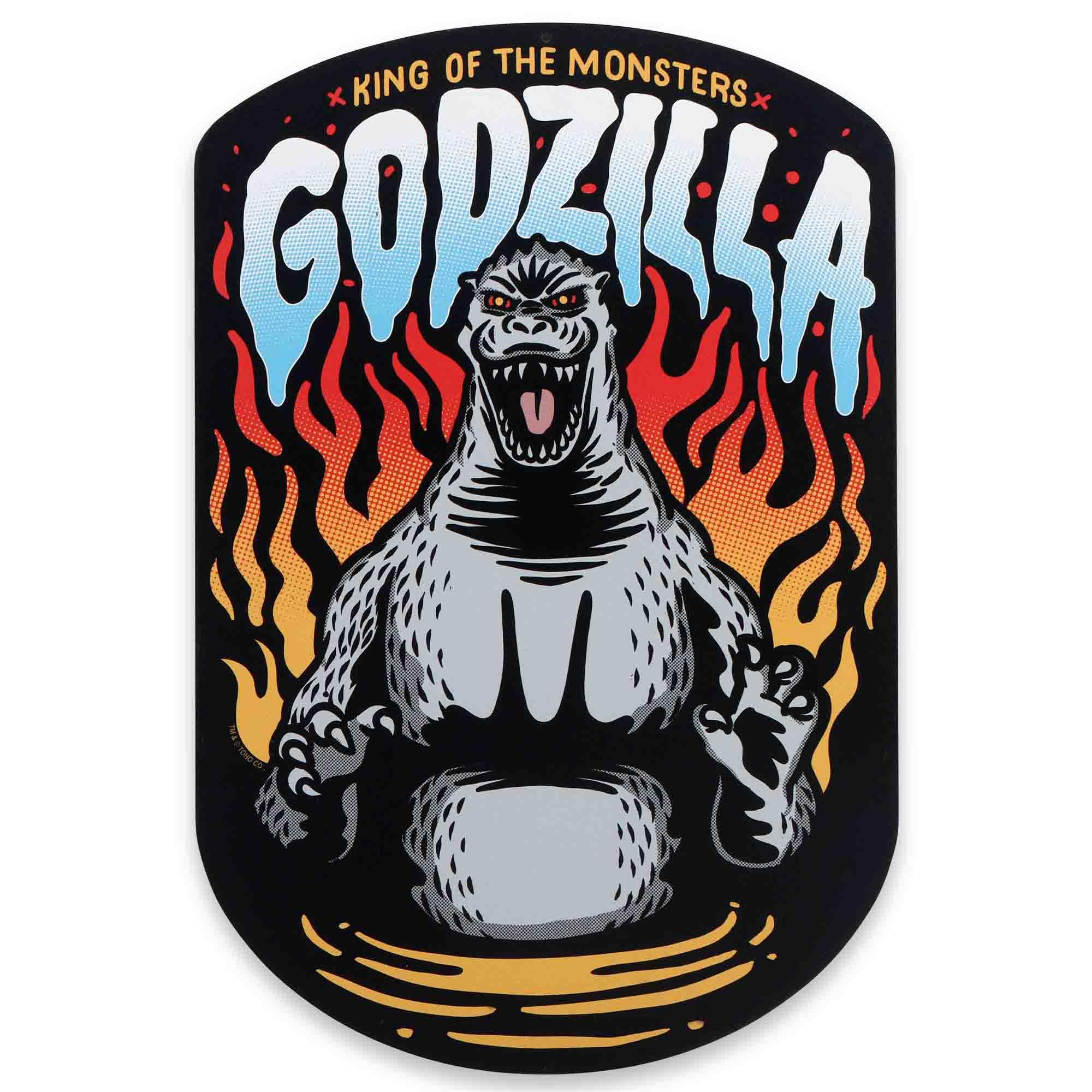Open Road Brands Godzilla King of the Monsters Fiery Metal Sign - Retro Godzilla Wall Art for Man Cave or Movie Room