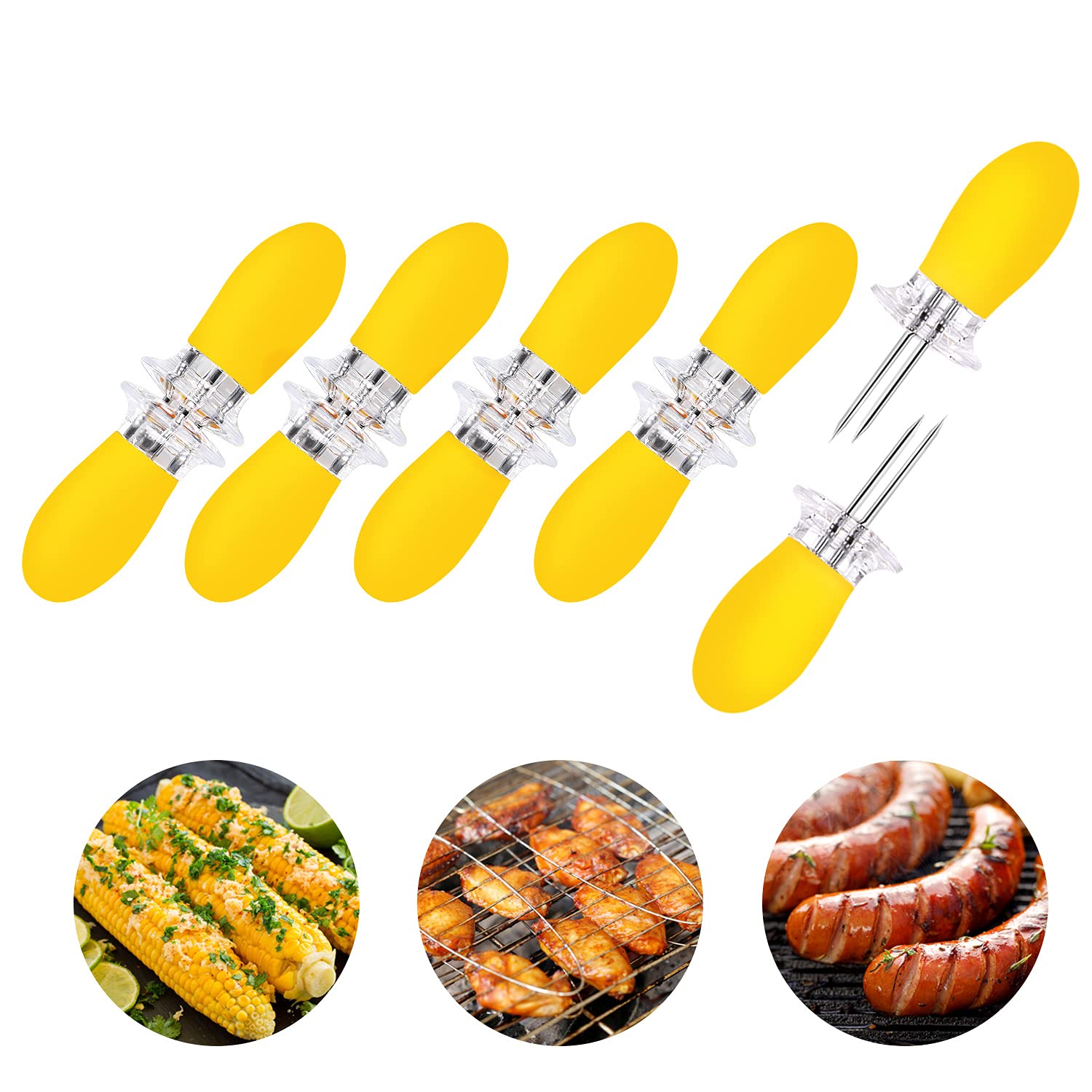 10Pcs/5 Pairs Yellow Corn Cob Holders Stainless Steel Fork Skewers For Corn On The Cob Bbq Tools