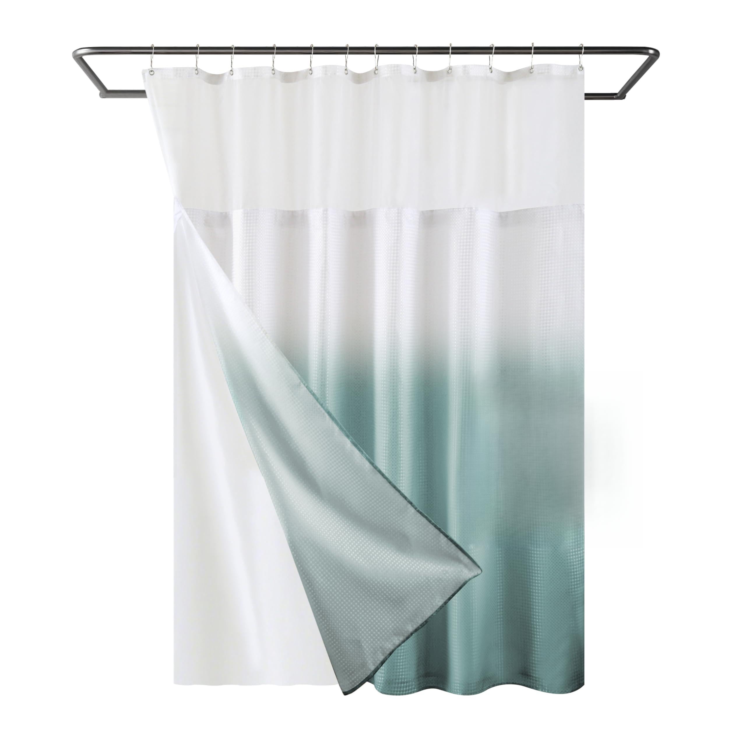 Yi & Ze Waffle Weave Shower Curtain With Snap-In Fabric Liner Set, Hotel Style, Slub Textured Shower Curtain, 12 Metal Hooks Inc