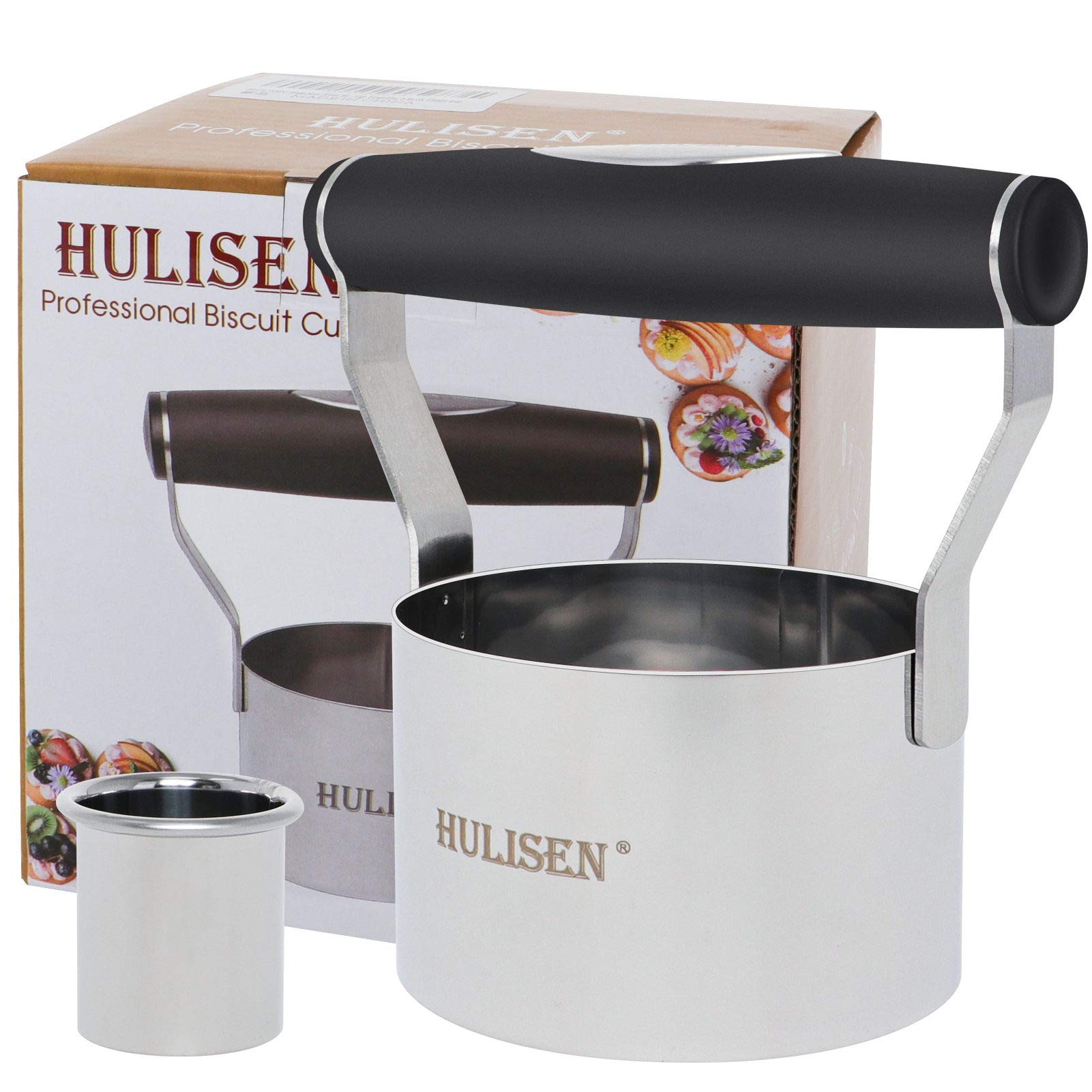 HULISEN 3 inch Biscuit Cutter  Stainless Steel Round Cookies Cutter with Soft Grip Handle  Gift Package