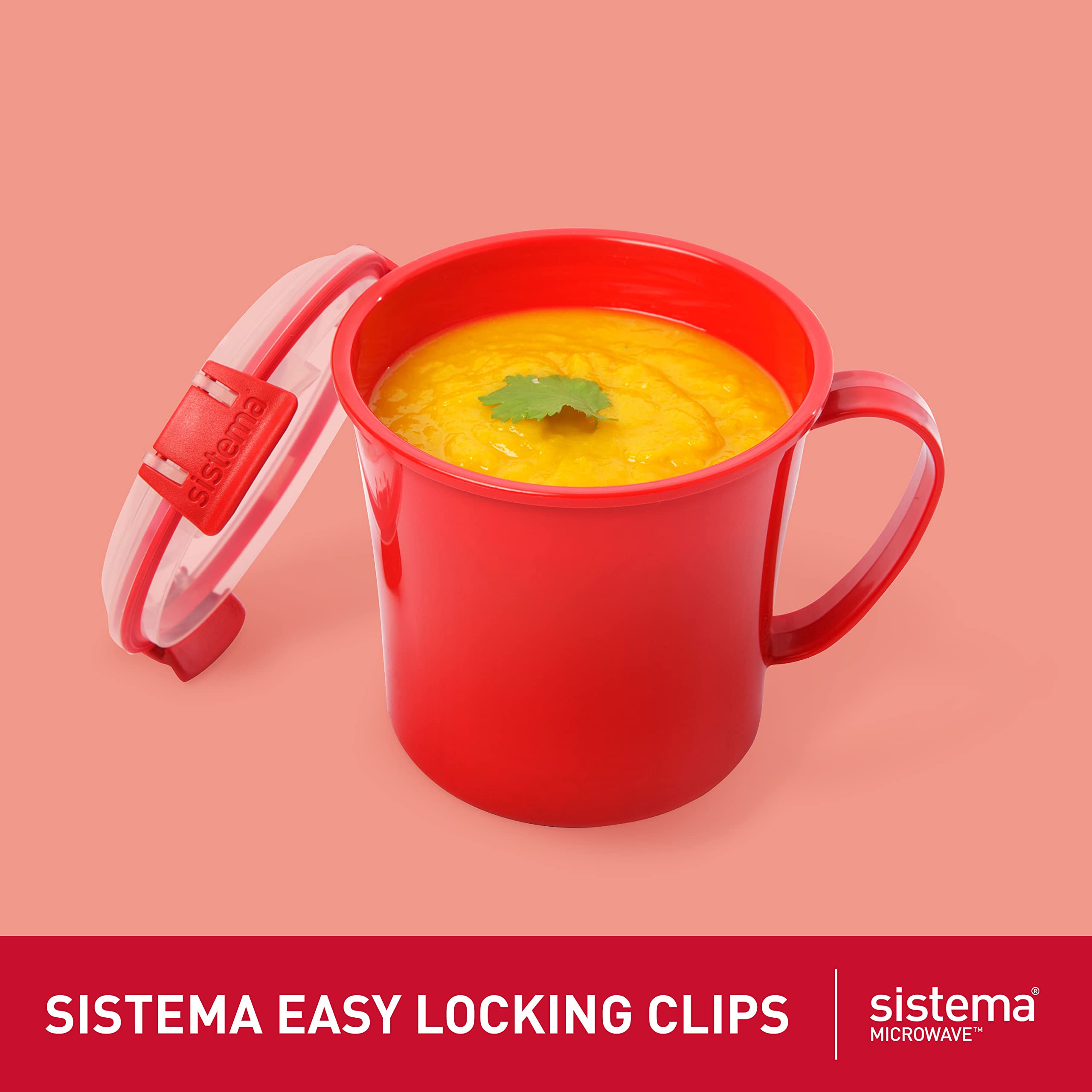 Sistema Microwave Soup Mug - Red, Plastic, 1 Count, Model 1107 with Lid & Steam Release Vent