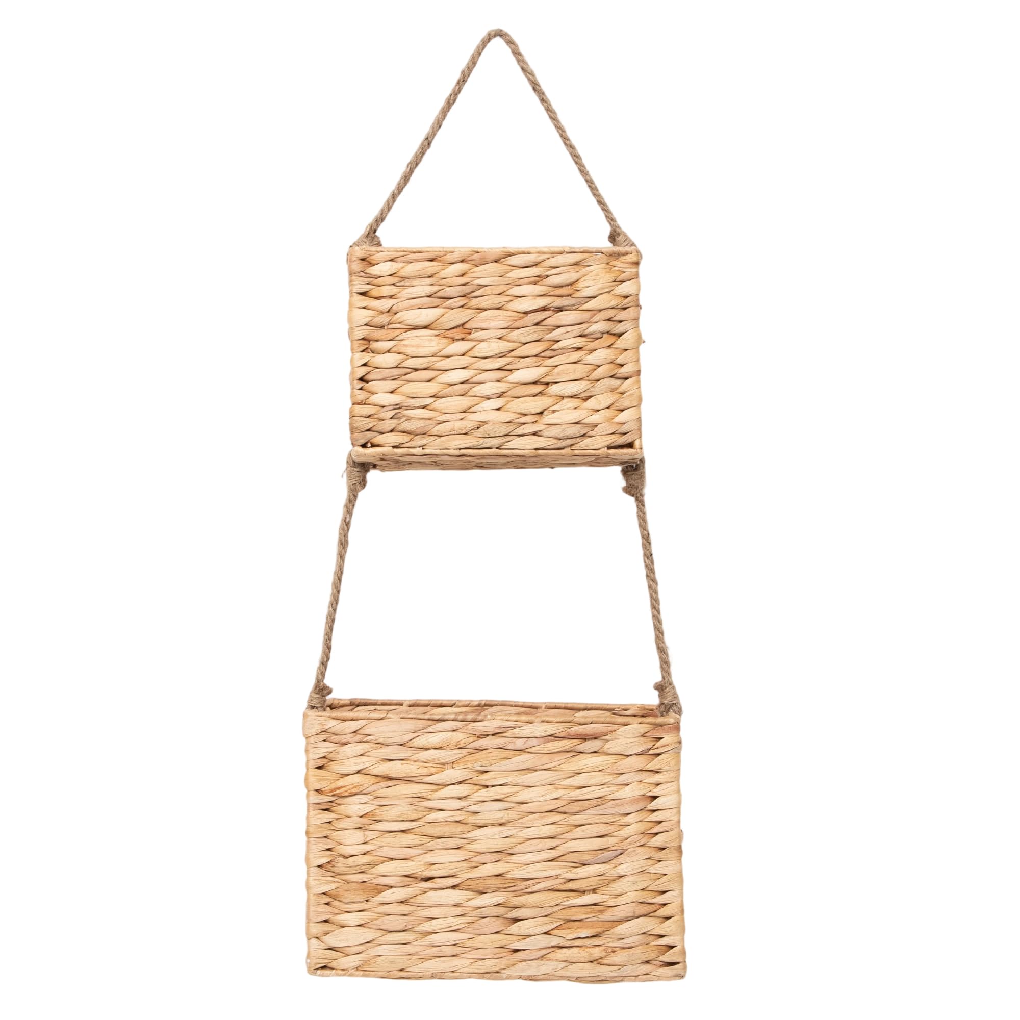YAHUAN Water Hyacinth Hanging Basket 2Tiered Woven Wicker Wall Basket Organizer for Kitchen, Home, Door, Indoor/Outdoor Bohemia